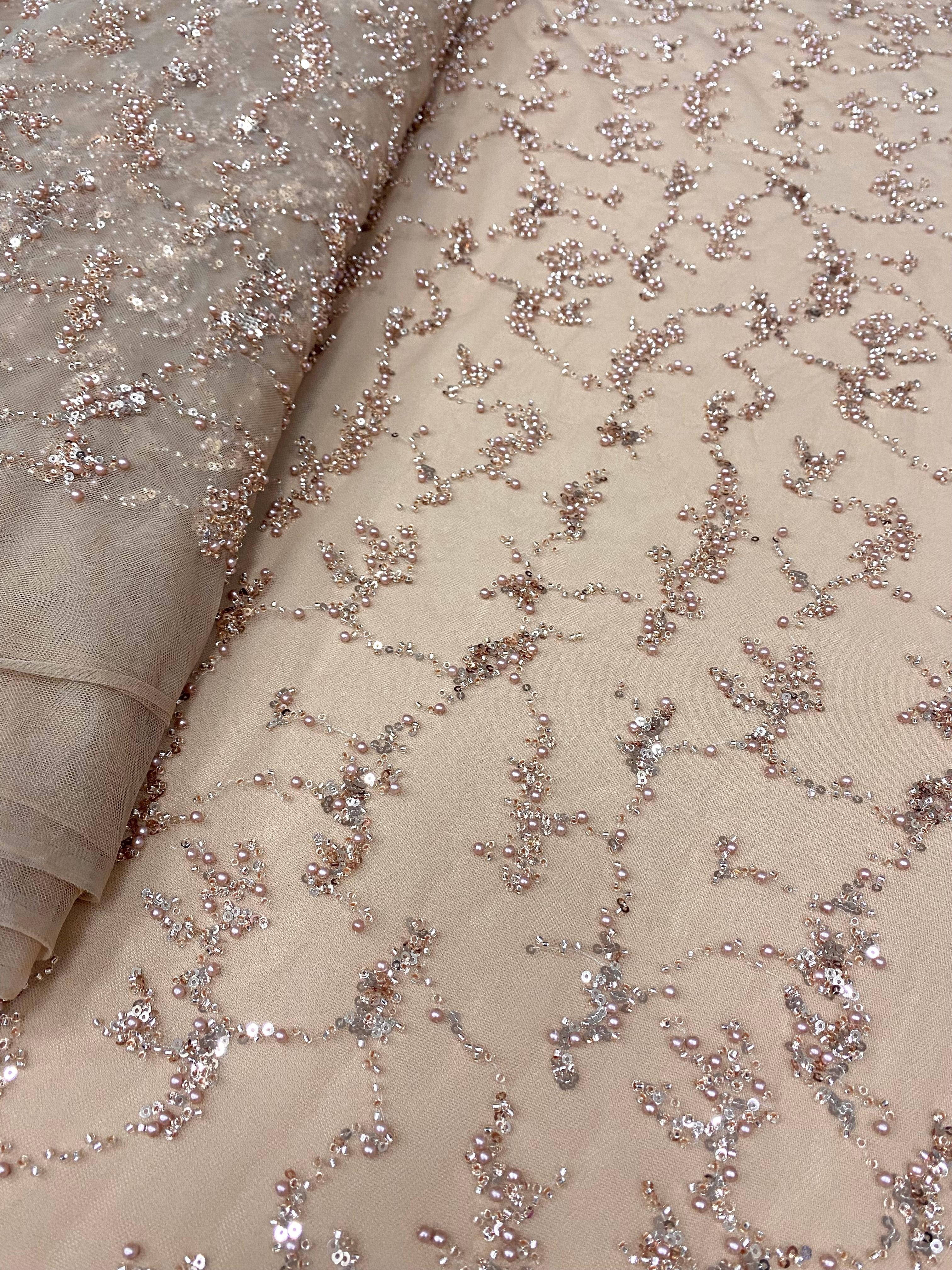 Rose Gold Couture Lace with Pearls, Beads and Sequins 