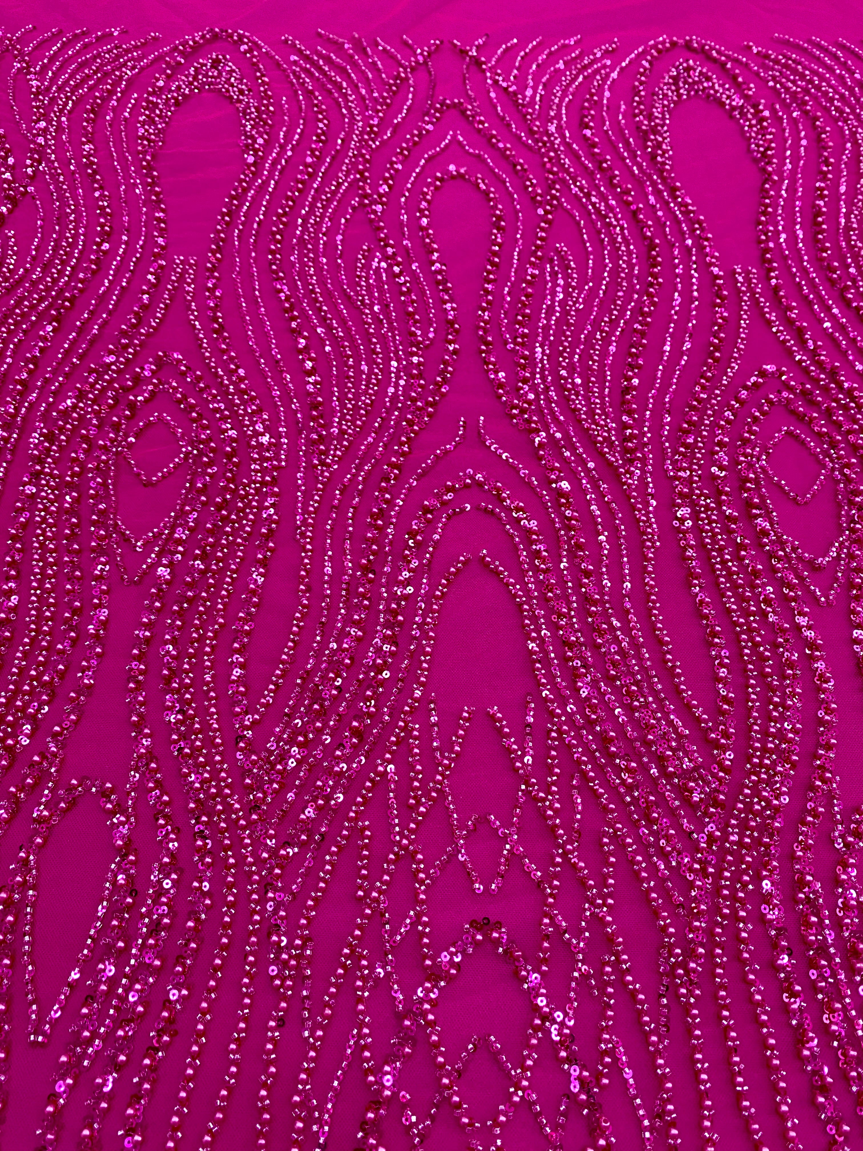 Silver Lace with Linear Pattern, with Pearls and Sequins
