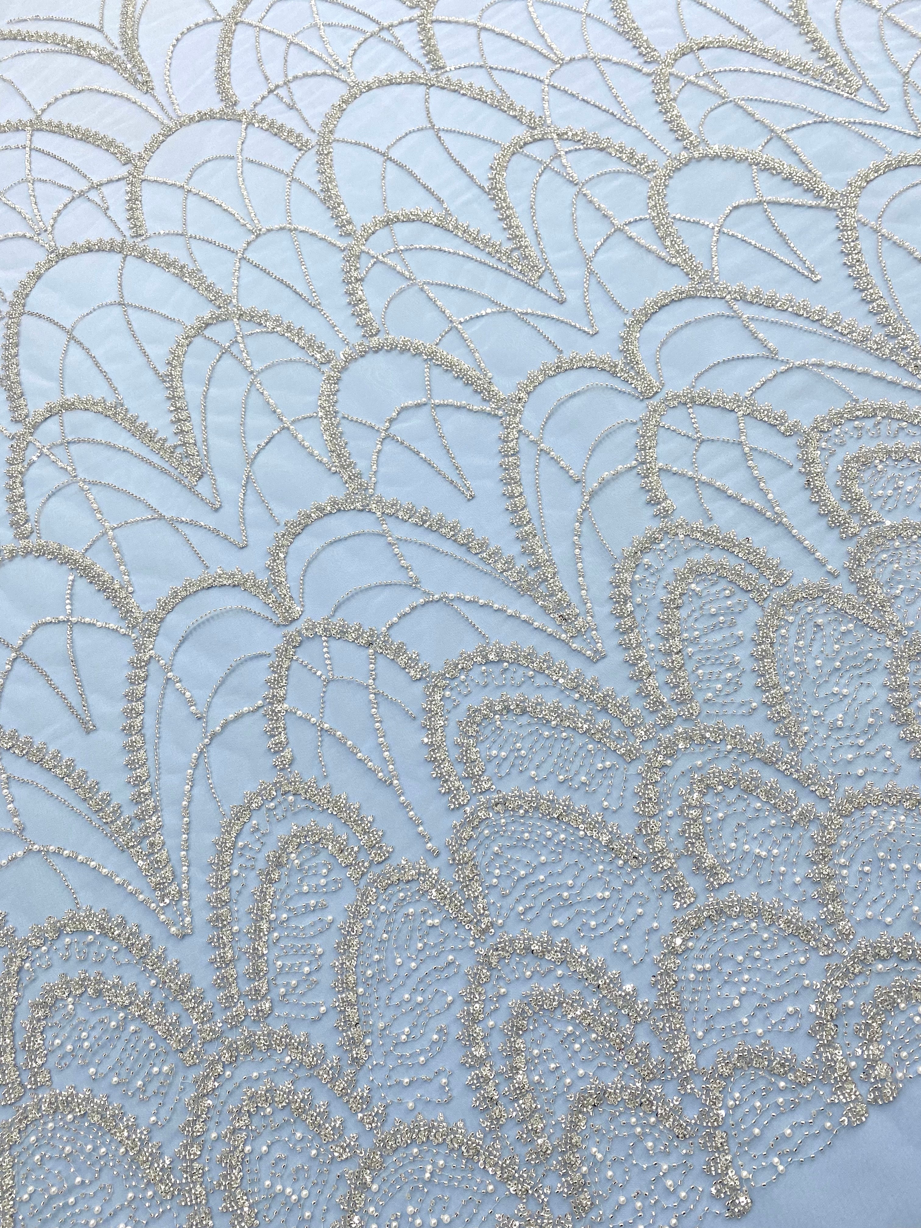 Silver Lace with Strings, Beads and Sequins