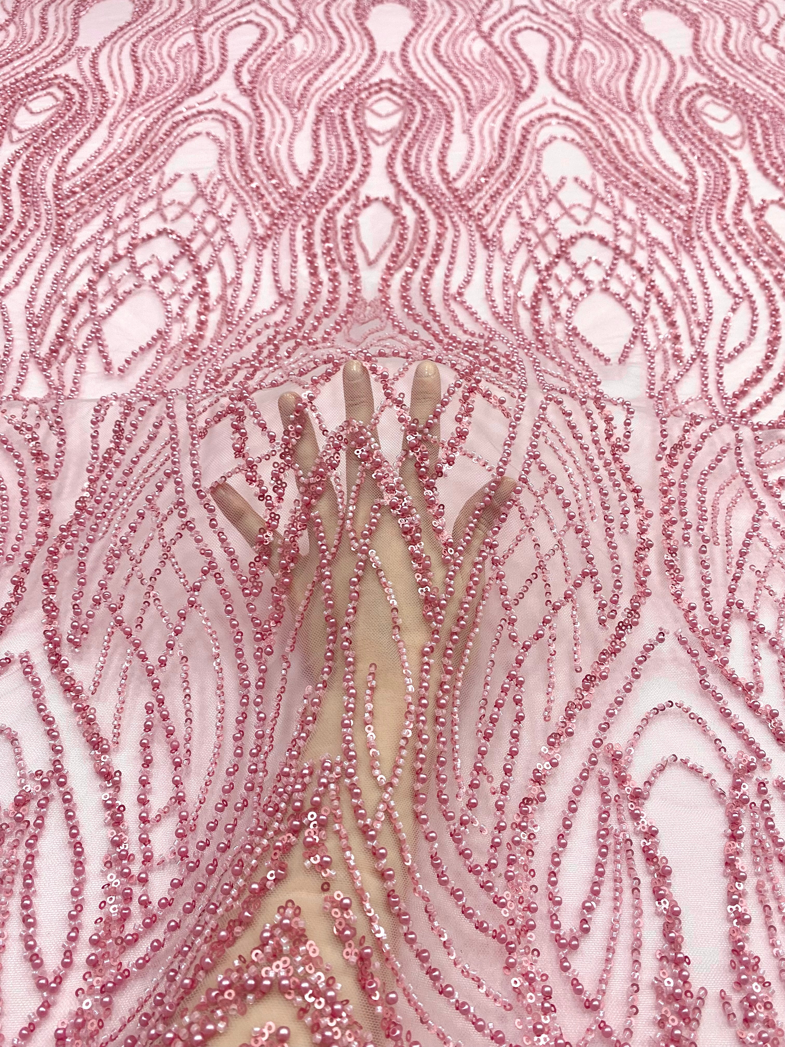 Pink Couture Lace with Pearls, Beads and Sequins