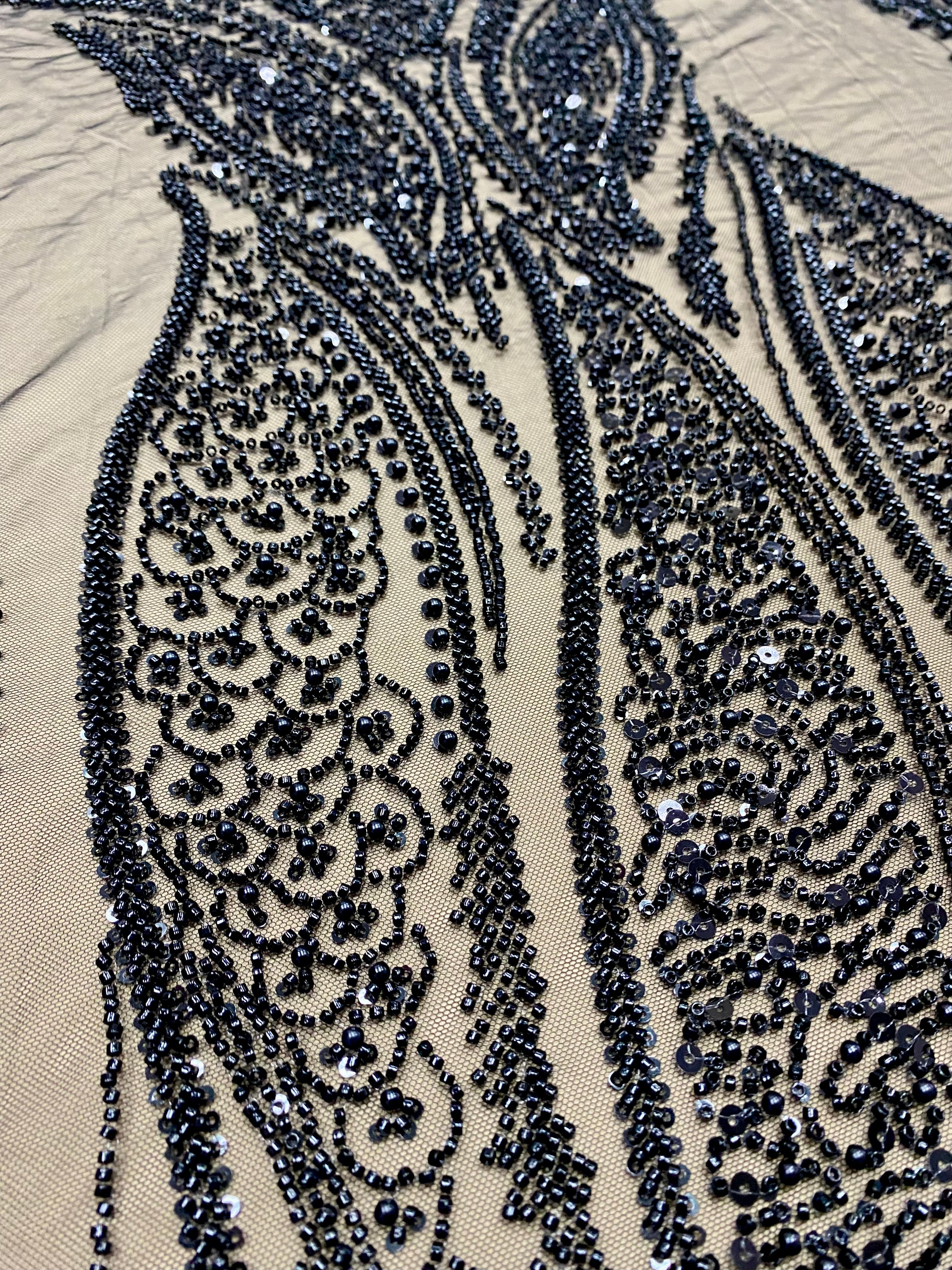 Black Couture Lace with Panel, with Pearls, Beads and Sequins