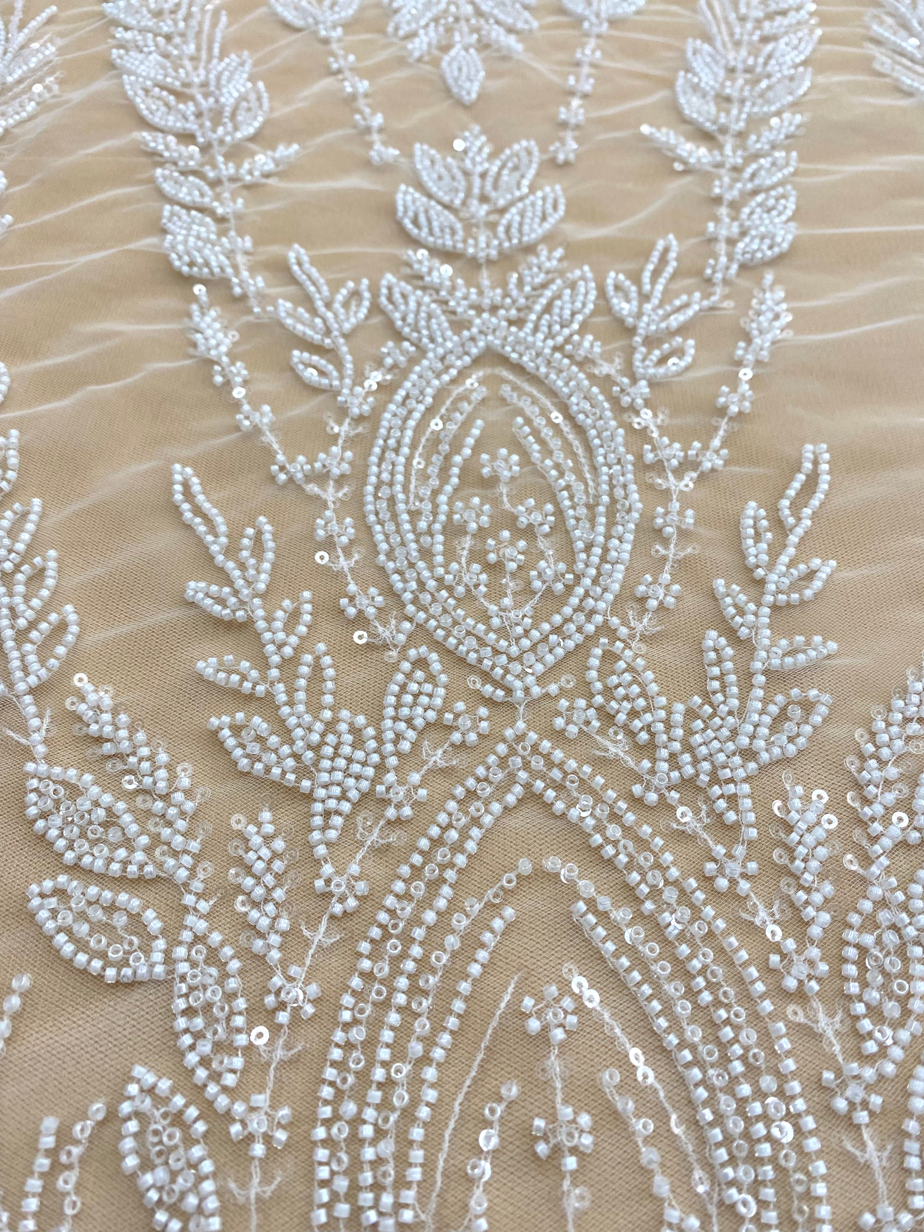 Silver Lace with Linear Pattern, with Pearls and Sequins