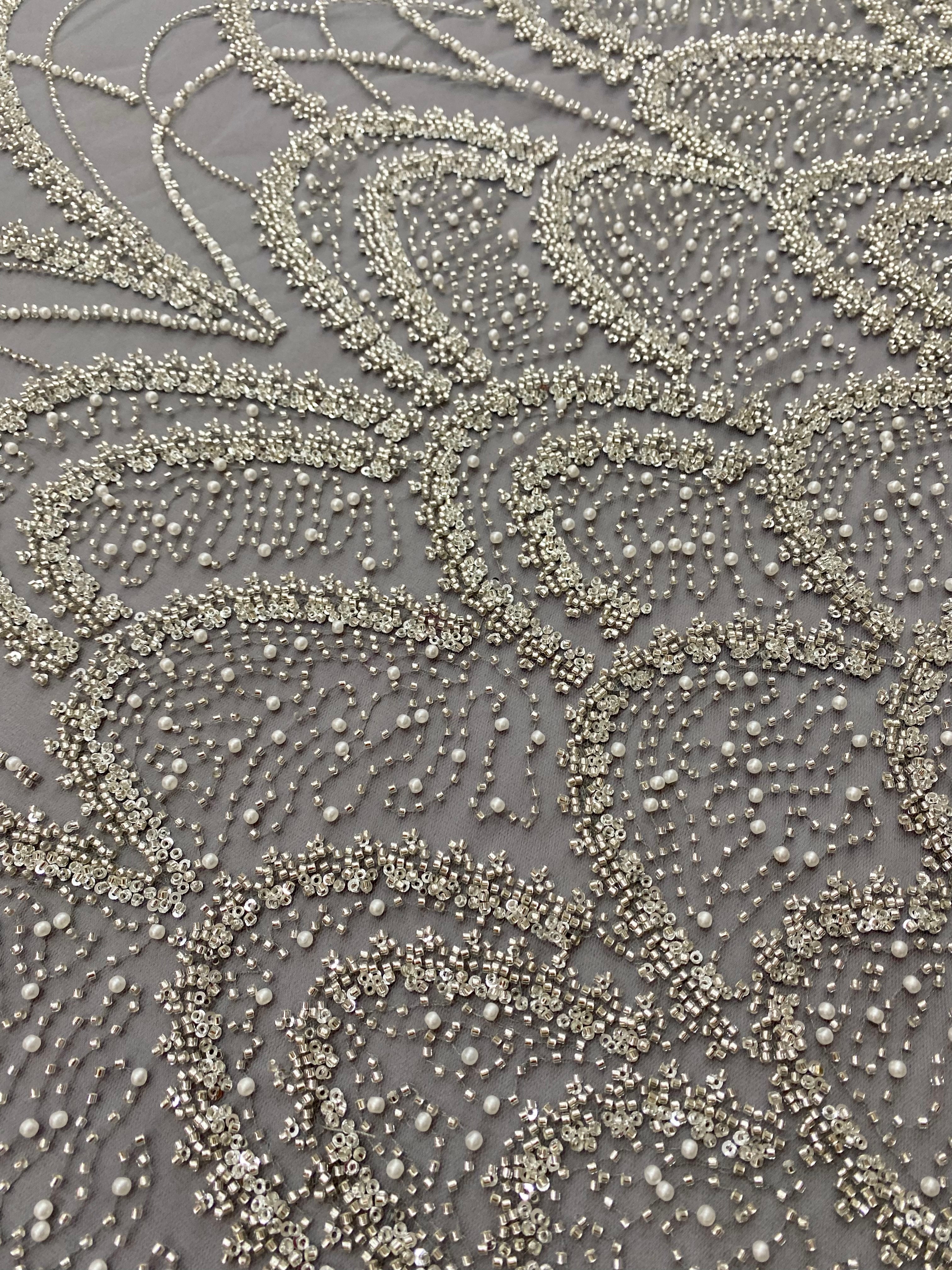 Silver Lace with Strings, Beads and Sequins