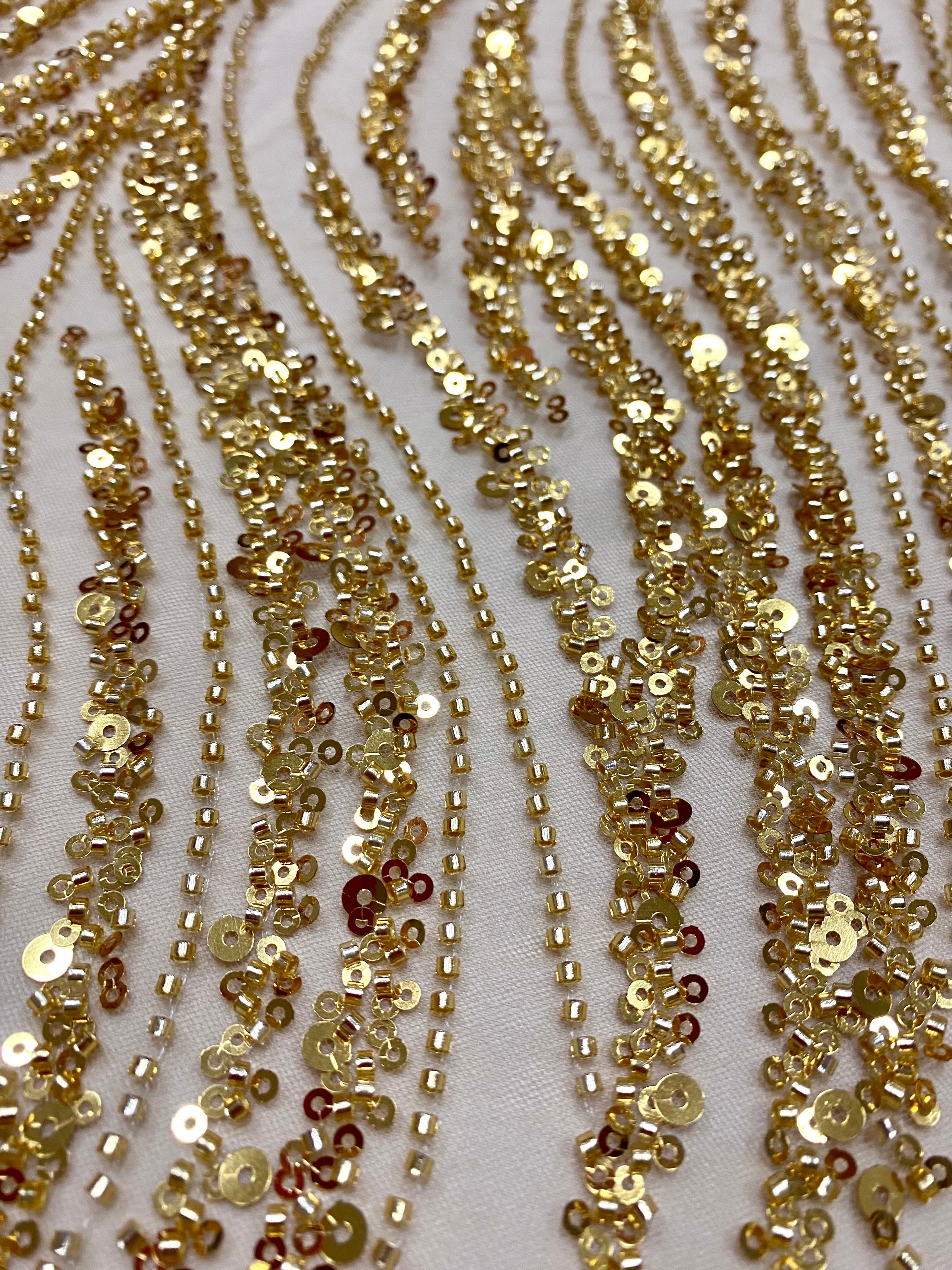 Silver Lace with Linear Pattern, with Pearls and Sequins