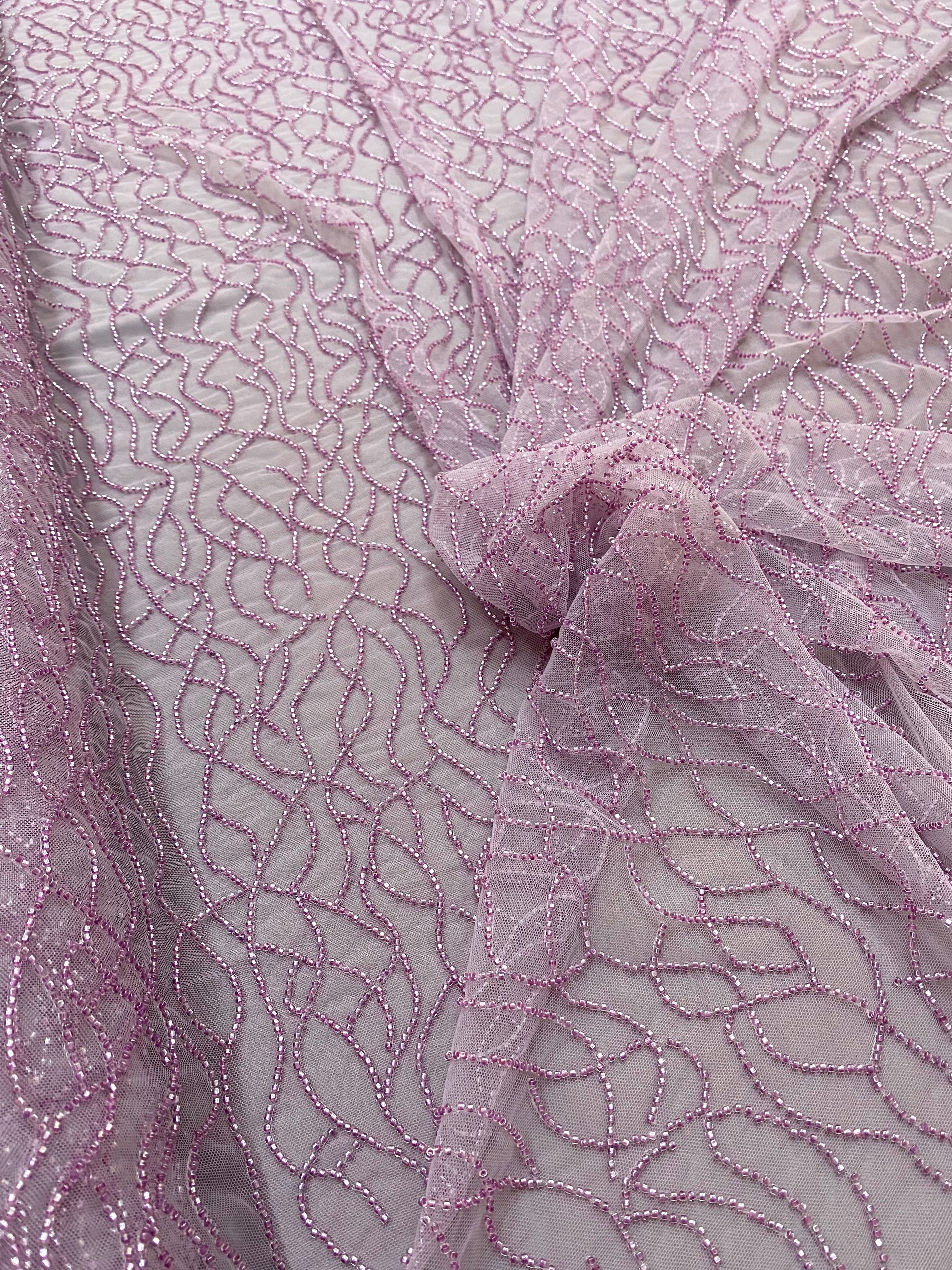 Dantela Couture Lavanda Pudrata cu Siraguri din Margele