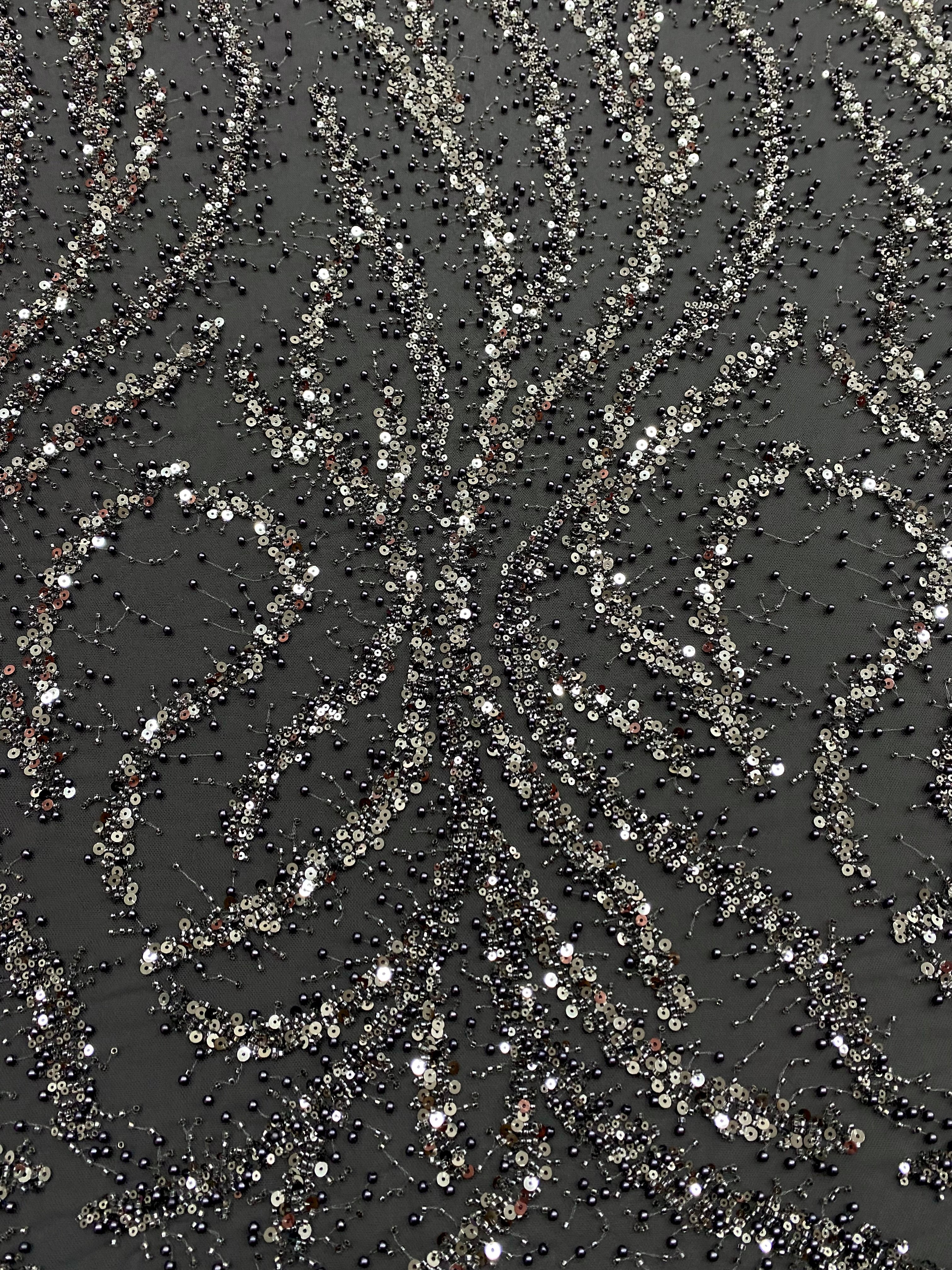 Silver Lace with Linear Pattern, with Pearls and Sequins