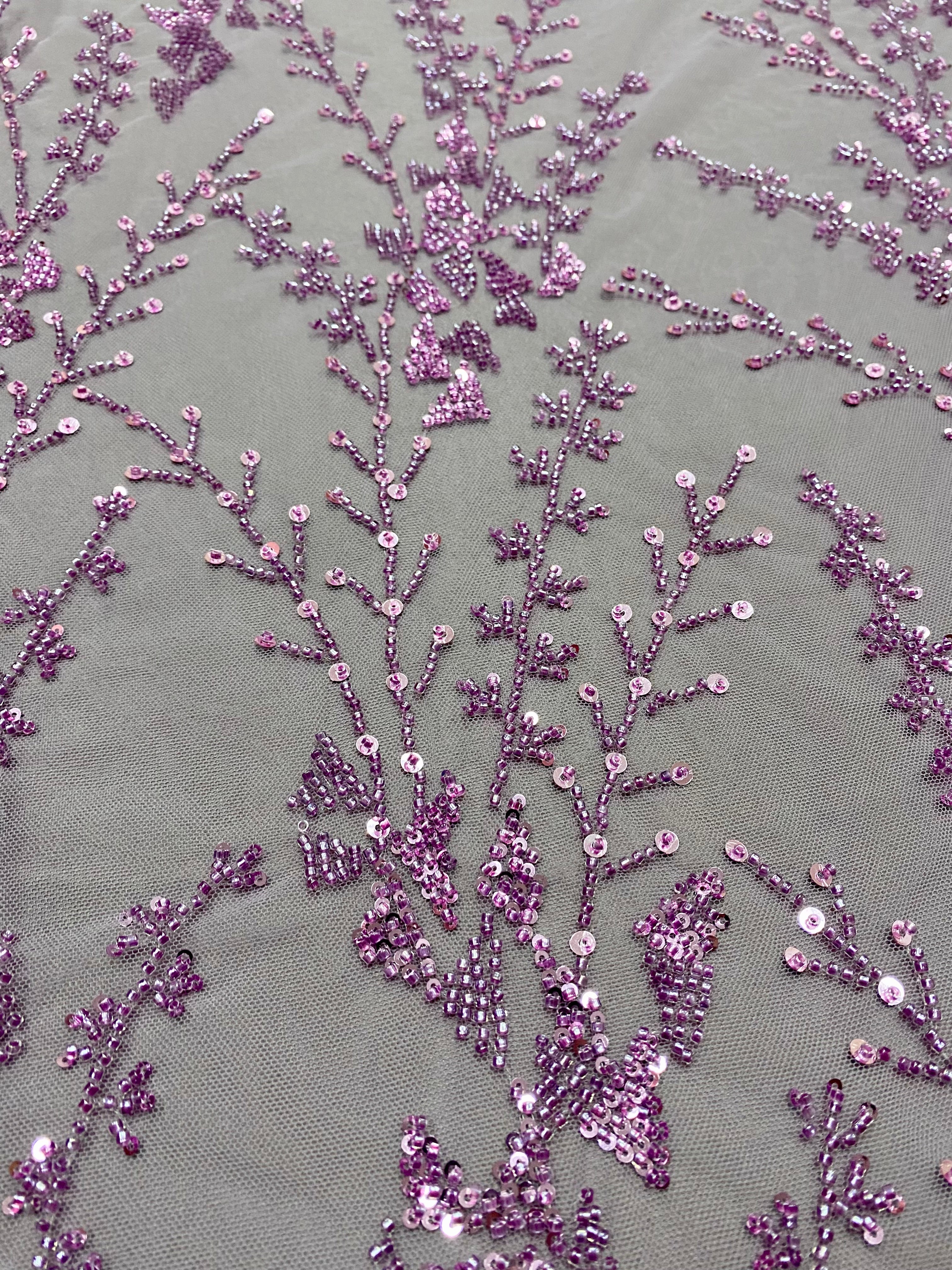 Powder Couture Lace with Geometric Pattern, with Beads and Sequins