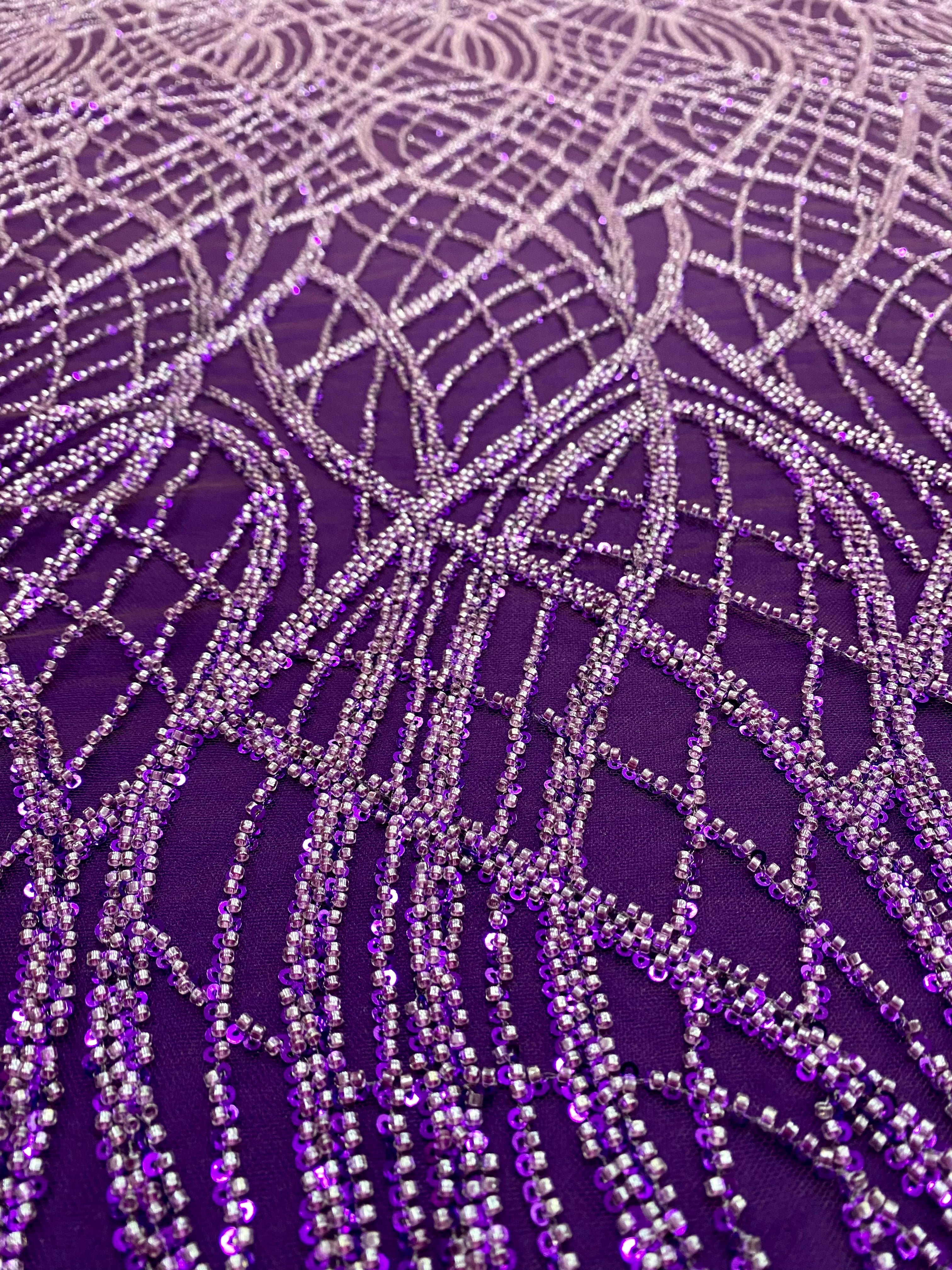 Silver Lace with Linear Pattern, with Pearls and Sequins