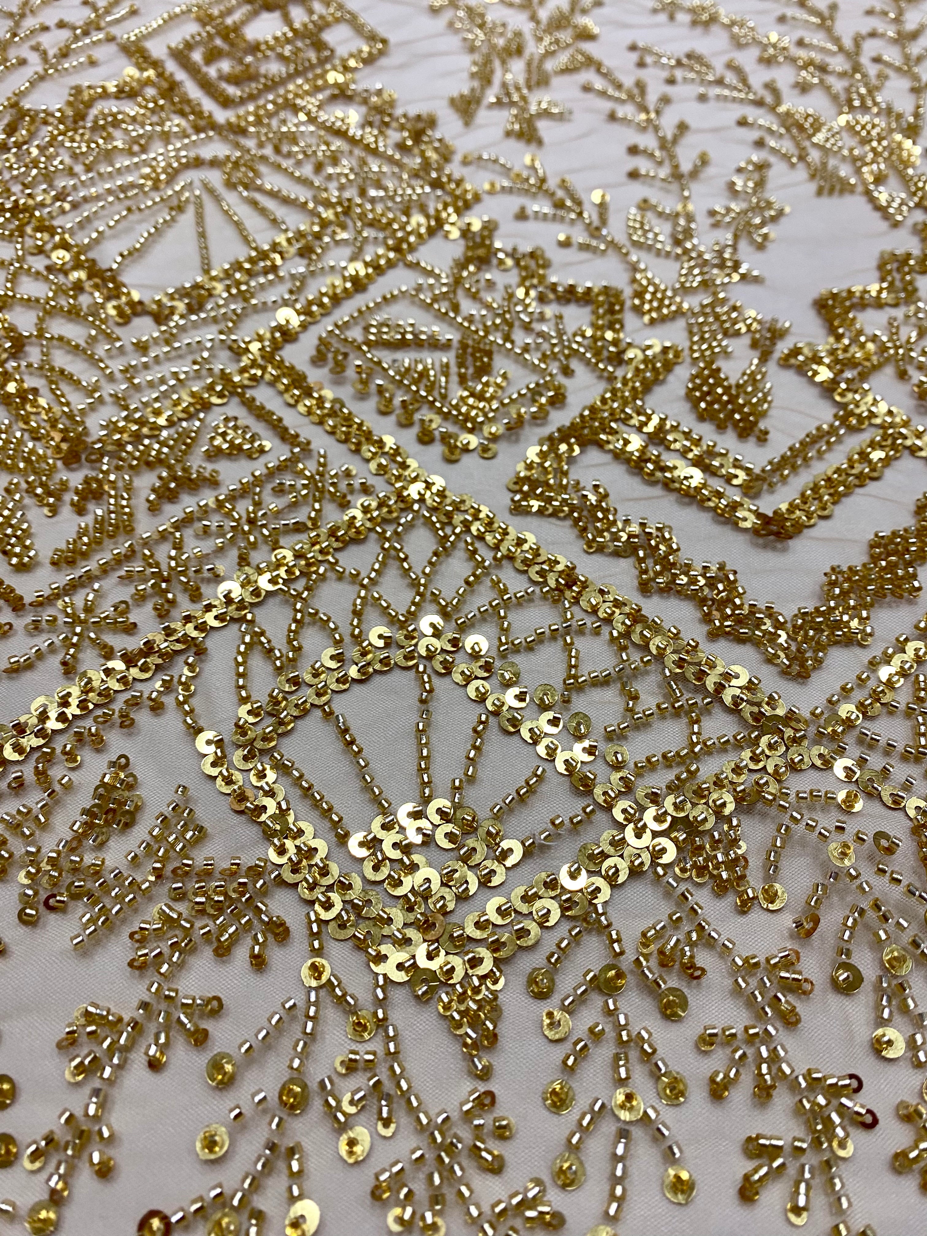 Black Couture Lace with General Pattern, with Beads and Sequins 