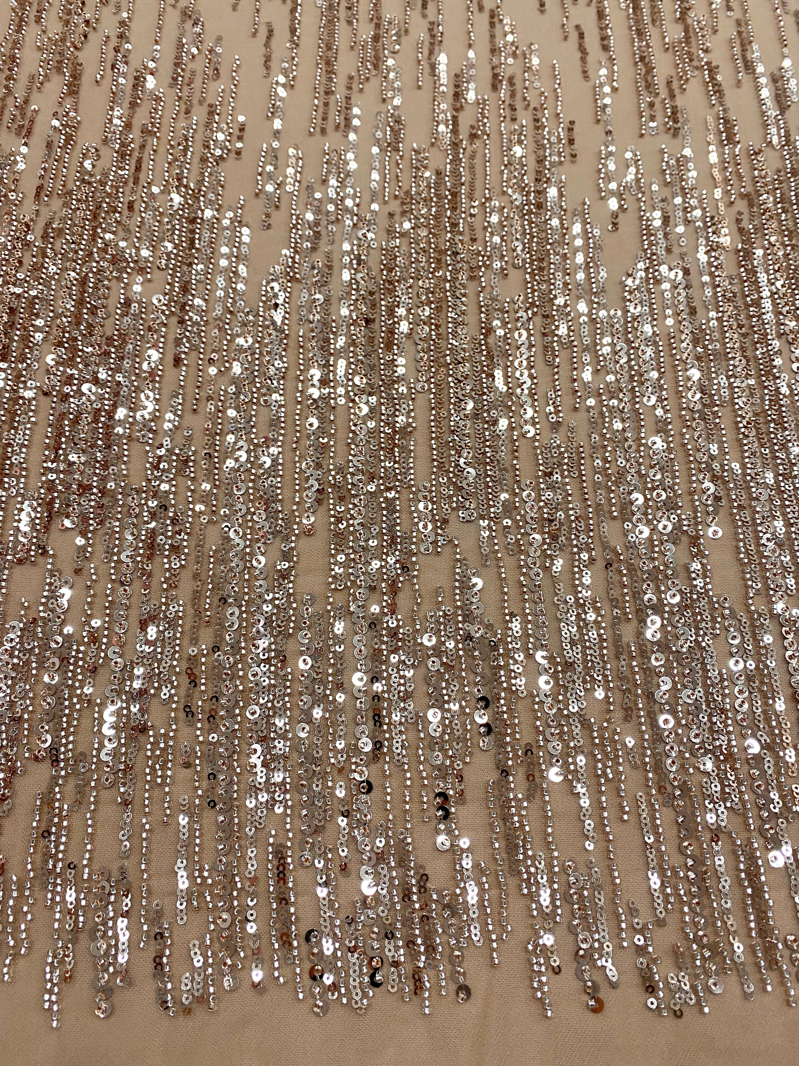 Black Lace with Linear Pattern, with Pearls and Sequins