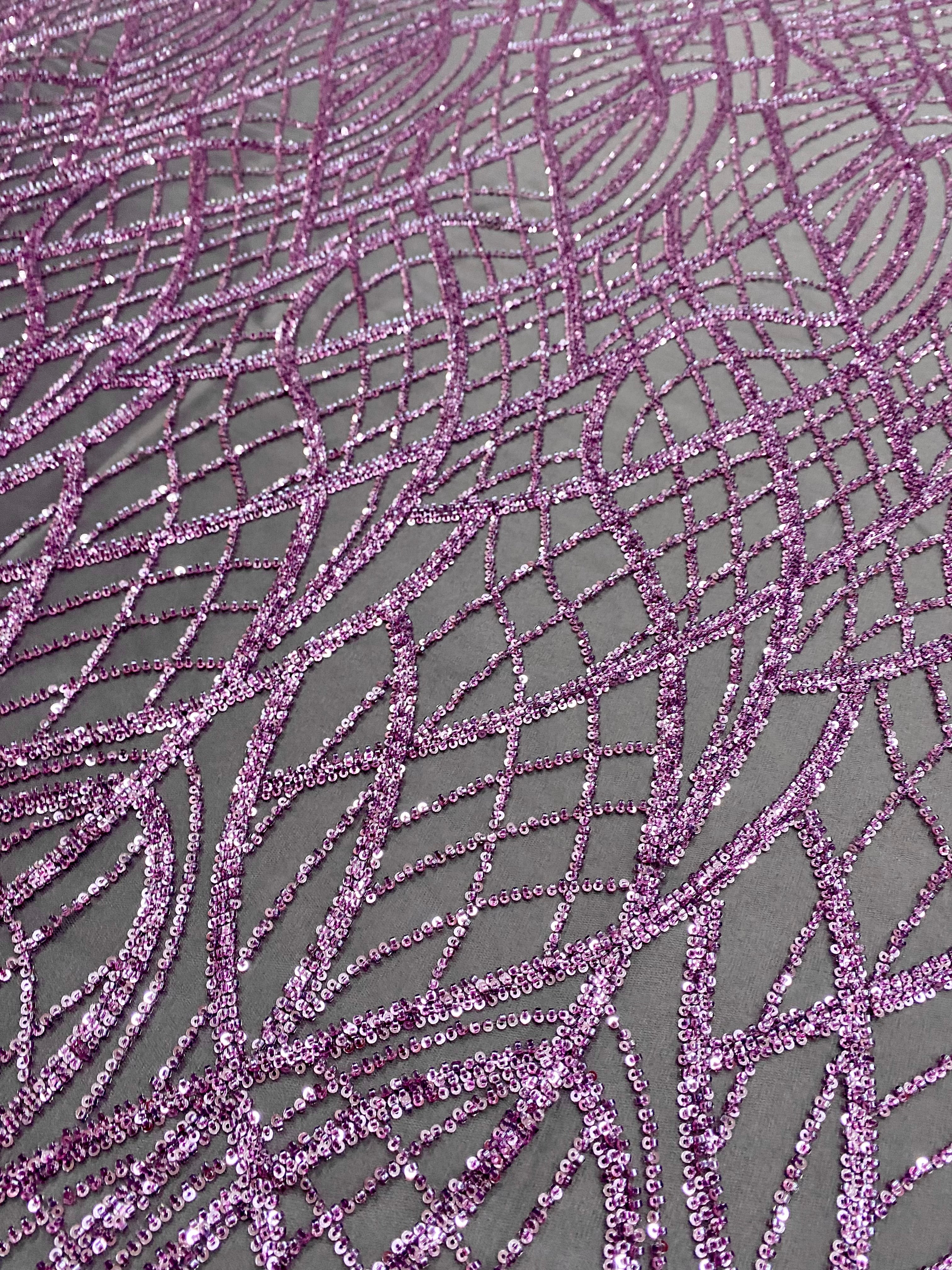 Dantela Couture Lavanda Pudrata cu Model Liniar, cu Margele si Paiete