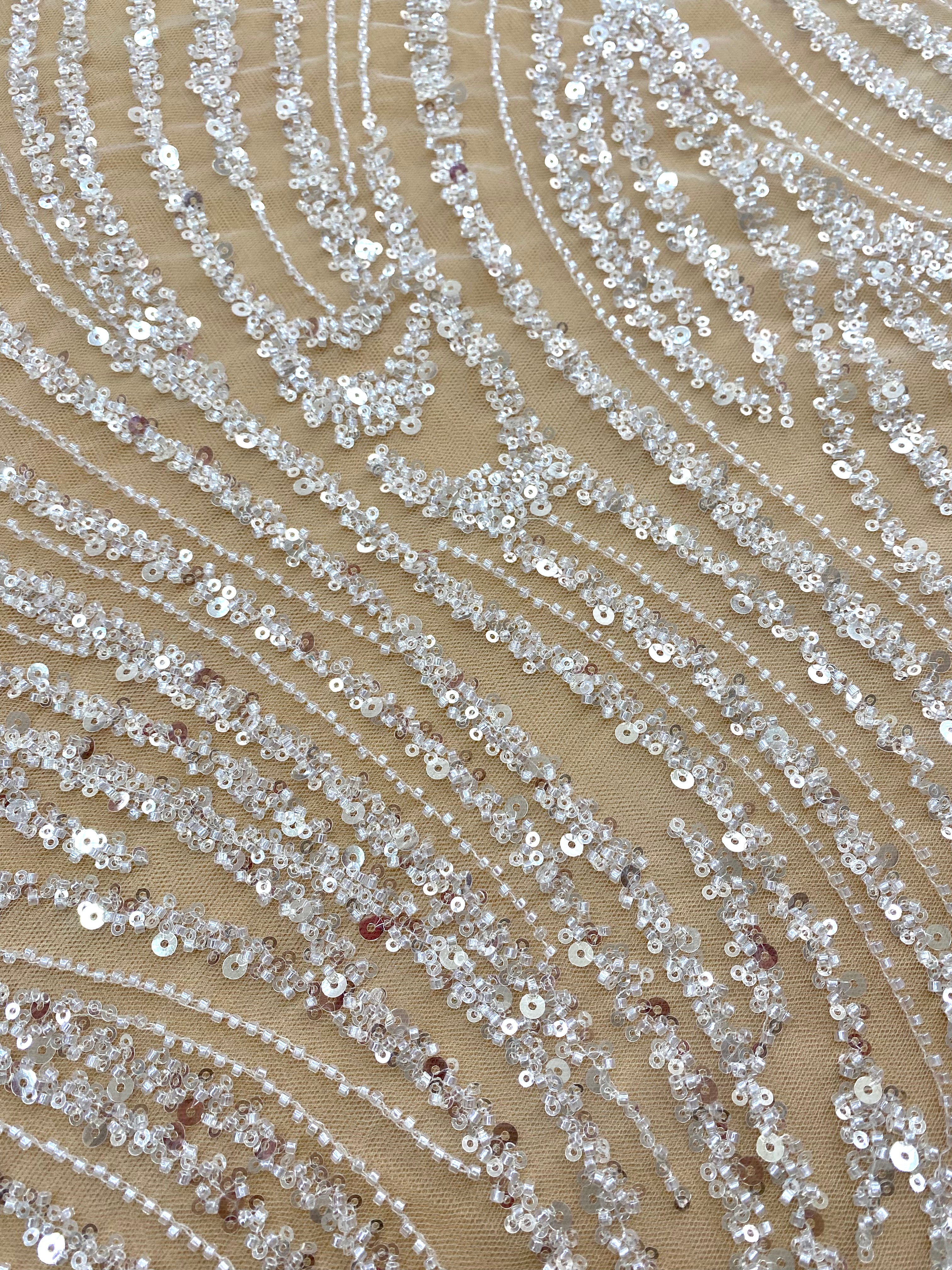 Dantela Couture Diamond Model Liniar, cu Margele si Paiete