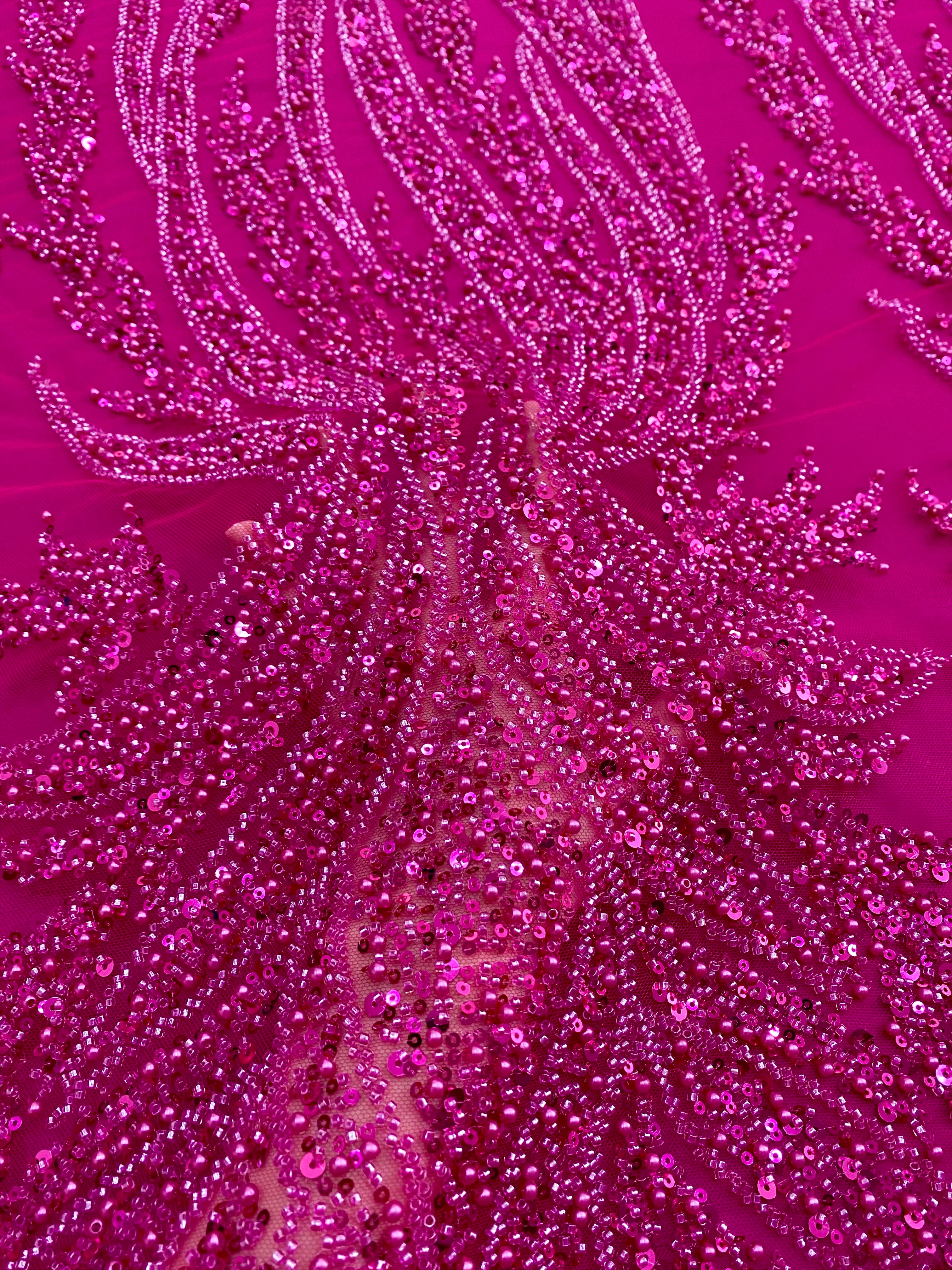 Silver Lace with Linear Pattern, with Pearls and Sequins