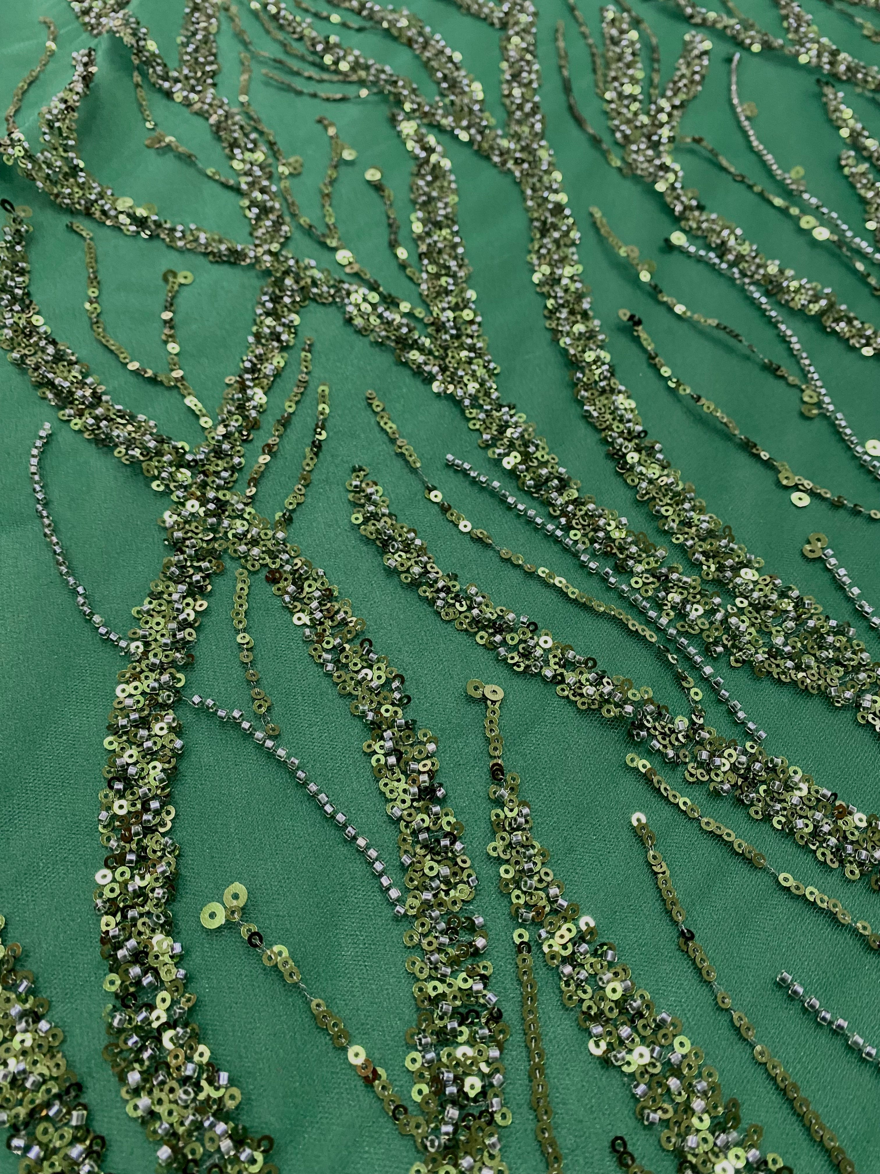 Emerald Green Couture Lace with Beads and Sequins