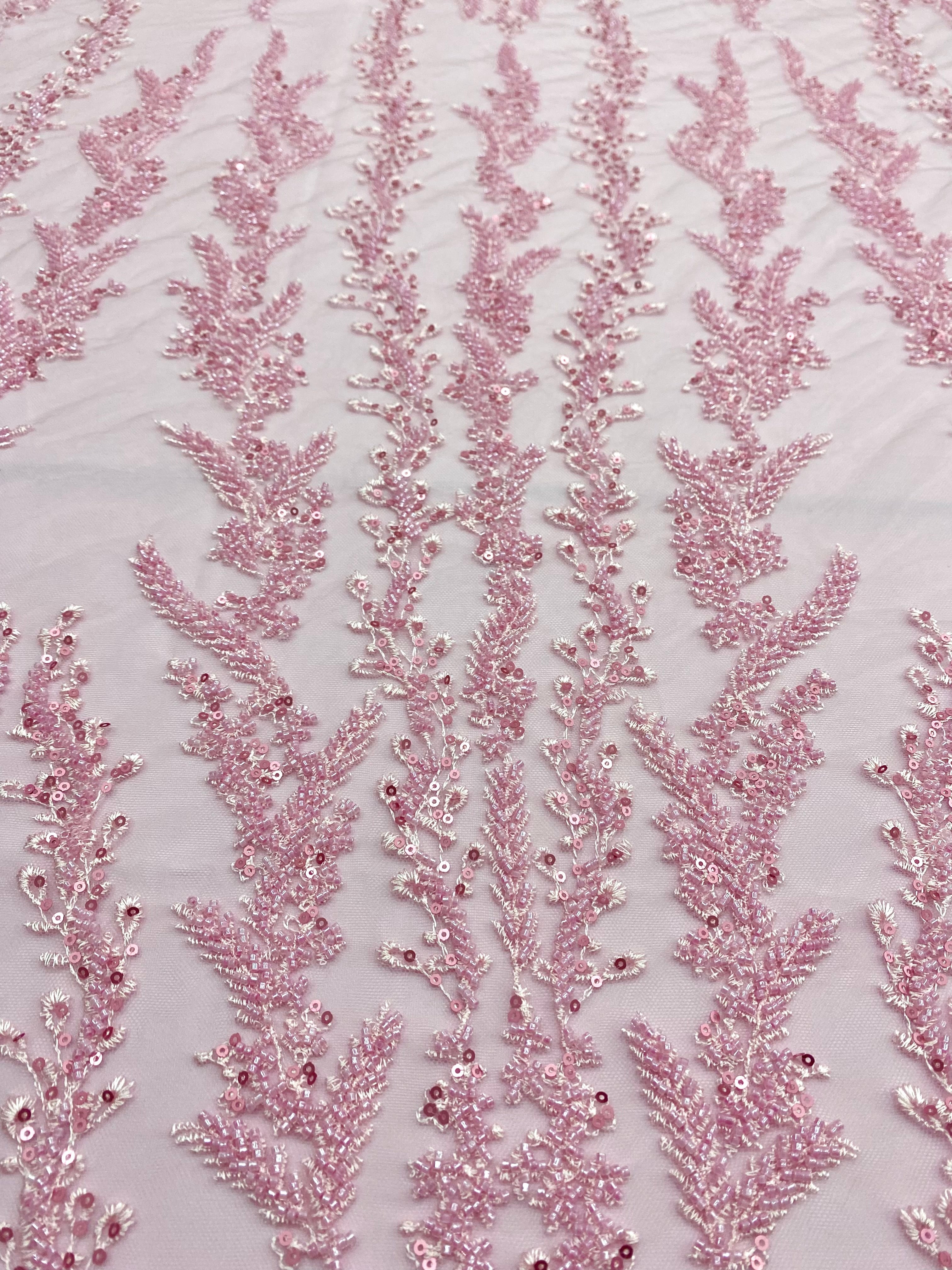 Silver Lace with Linear Pattern, with Pearls and Sequins