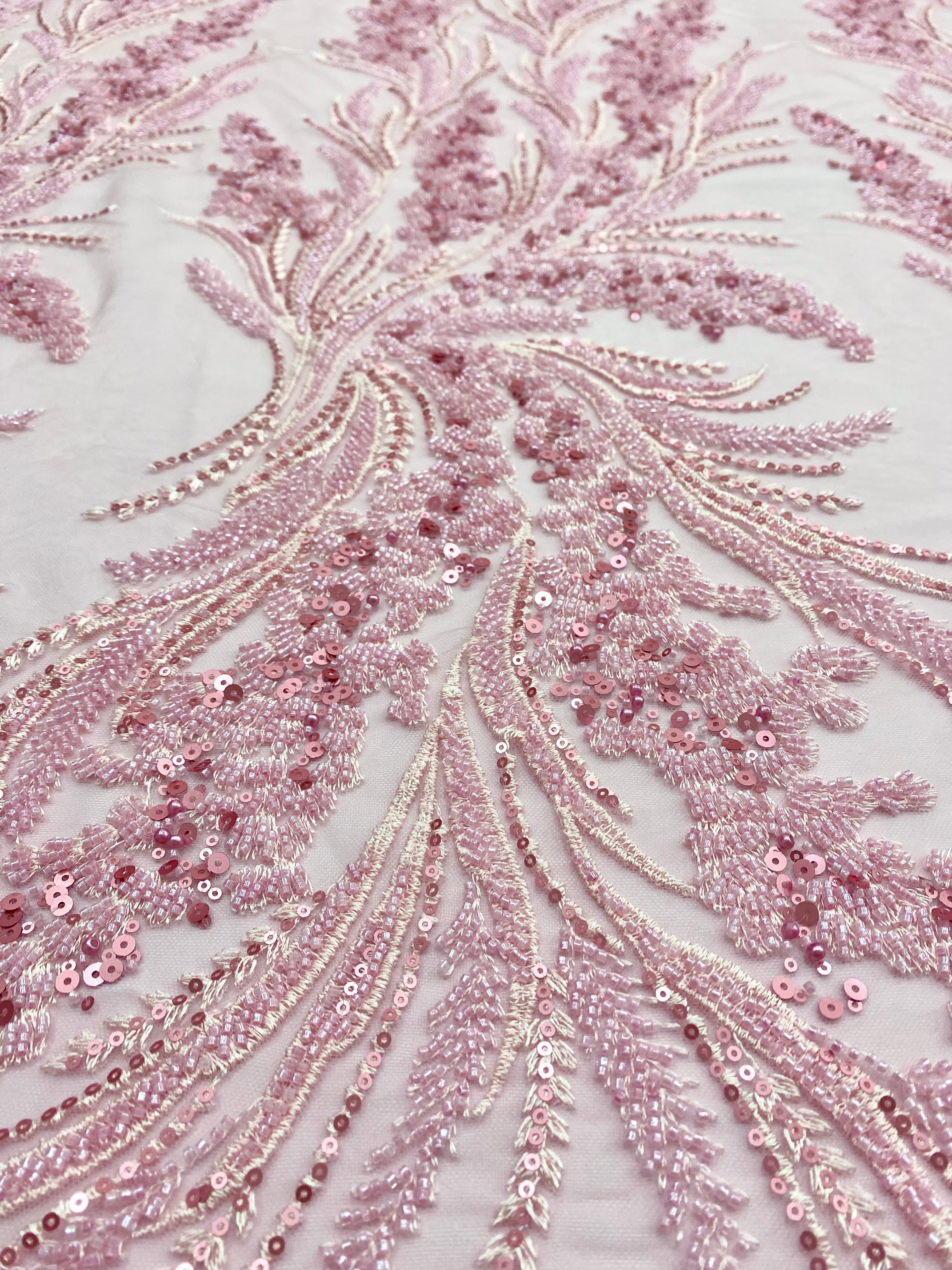 Silver Lace with Linear Pattern, with Pearls and Sequins