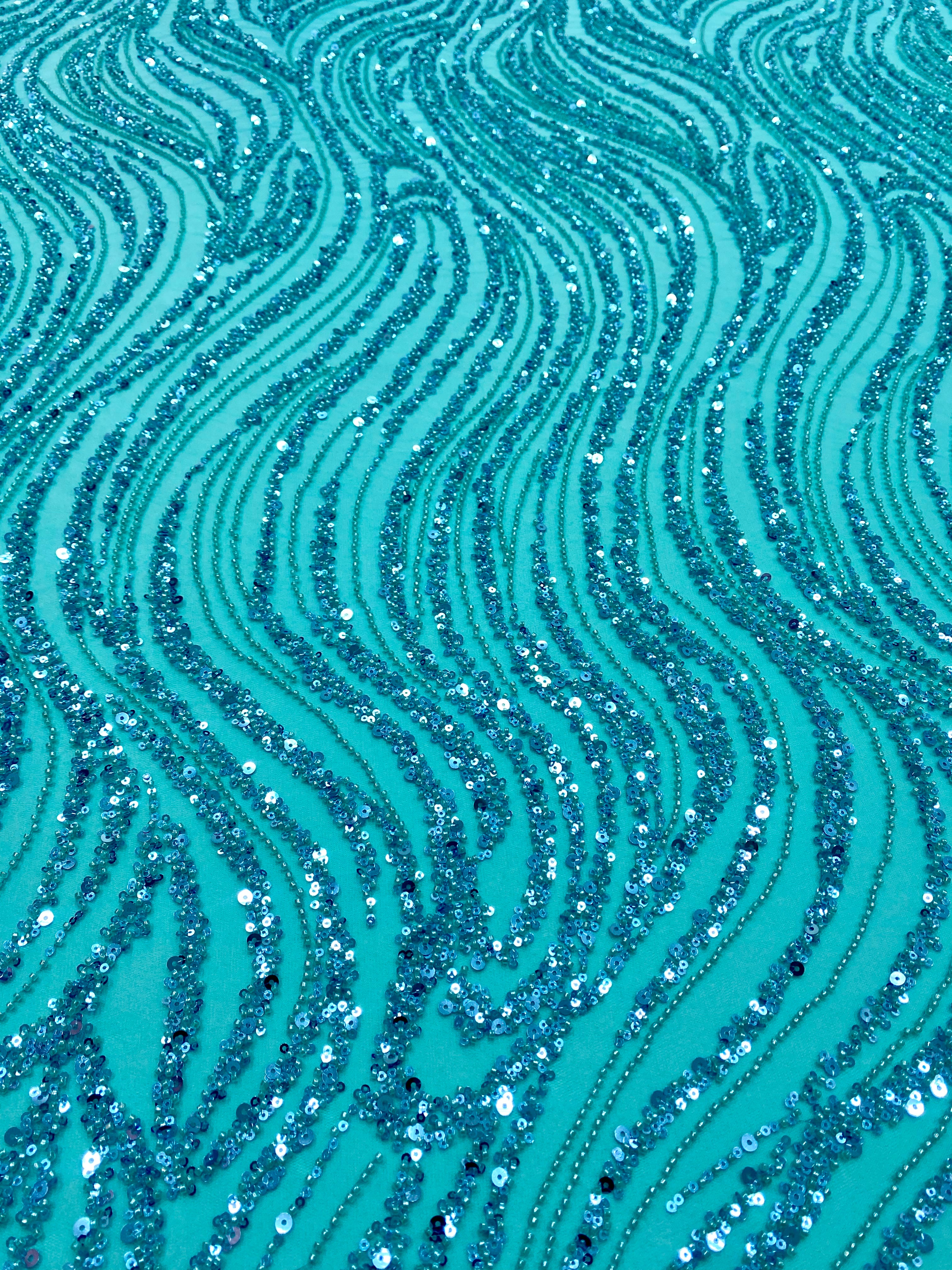 Silver Lace with Linear Pattern, with Pearls and Sequins