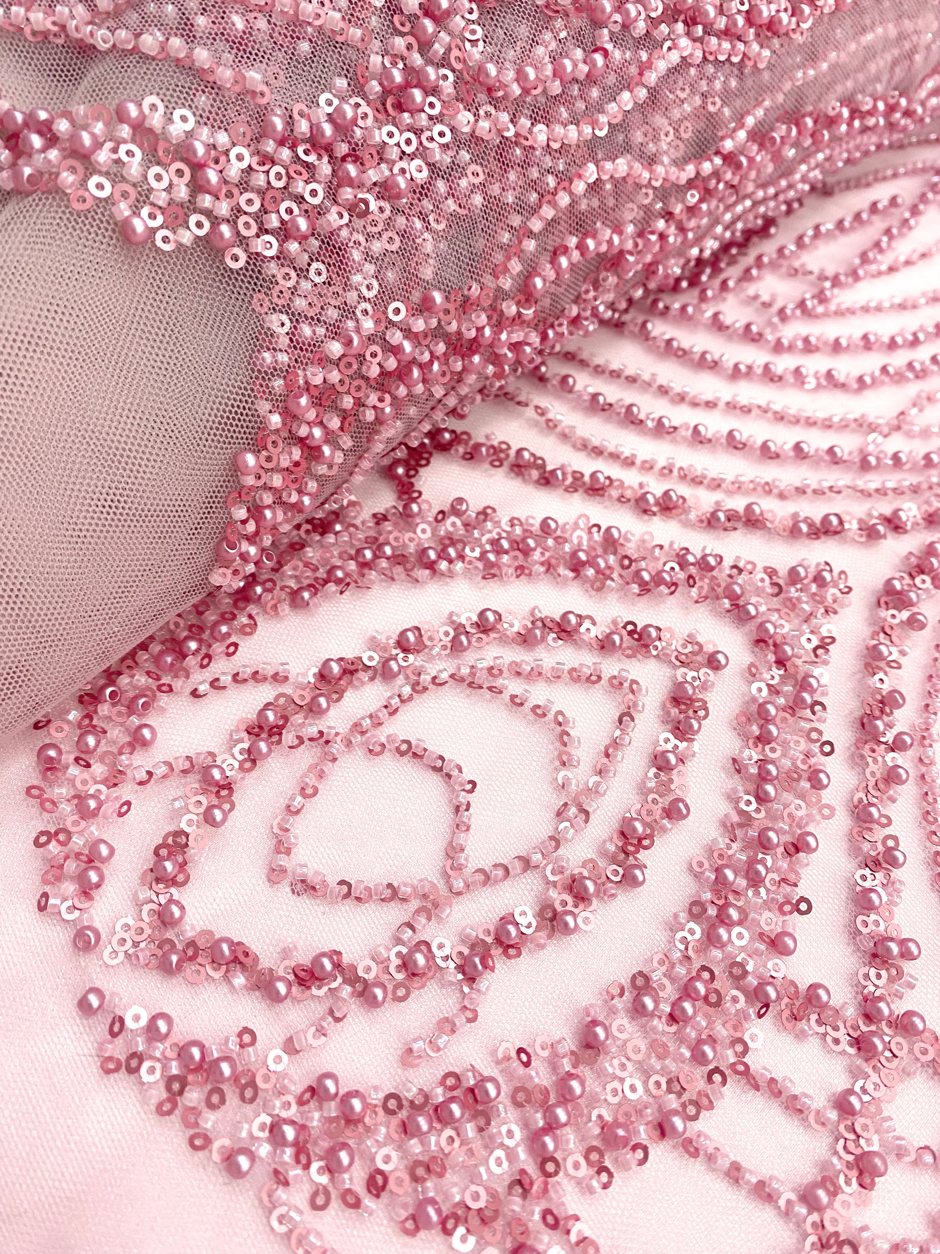 Pink Couture Lace with Pearls, Beads and Sequins