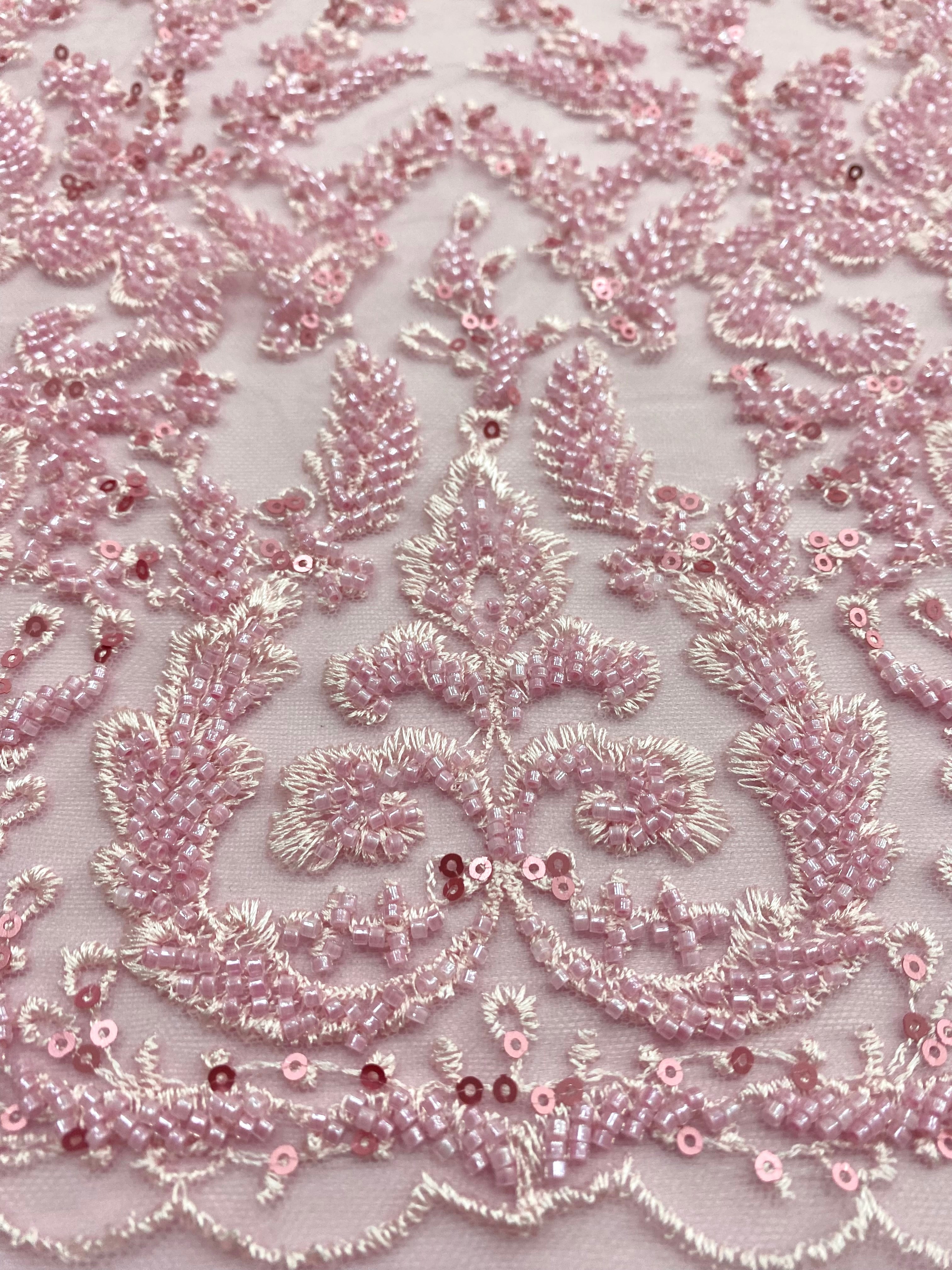 Silver Lace with Linear Pattern, with Pearls and Sequins