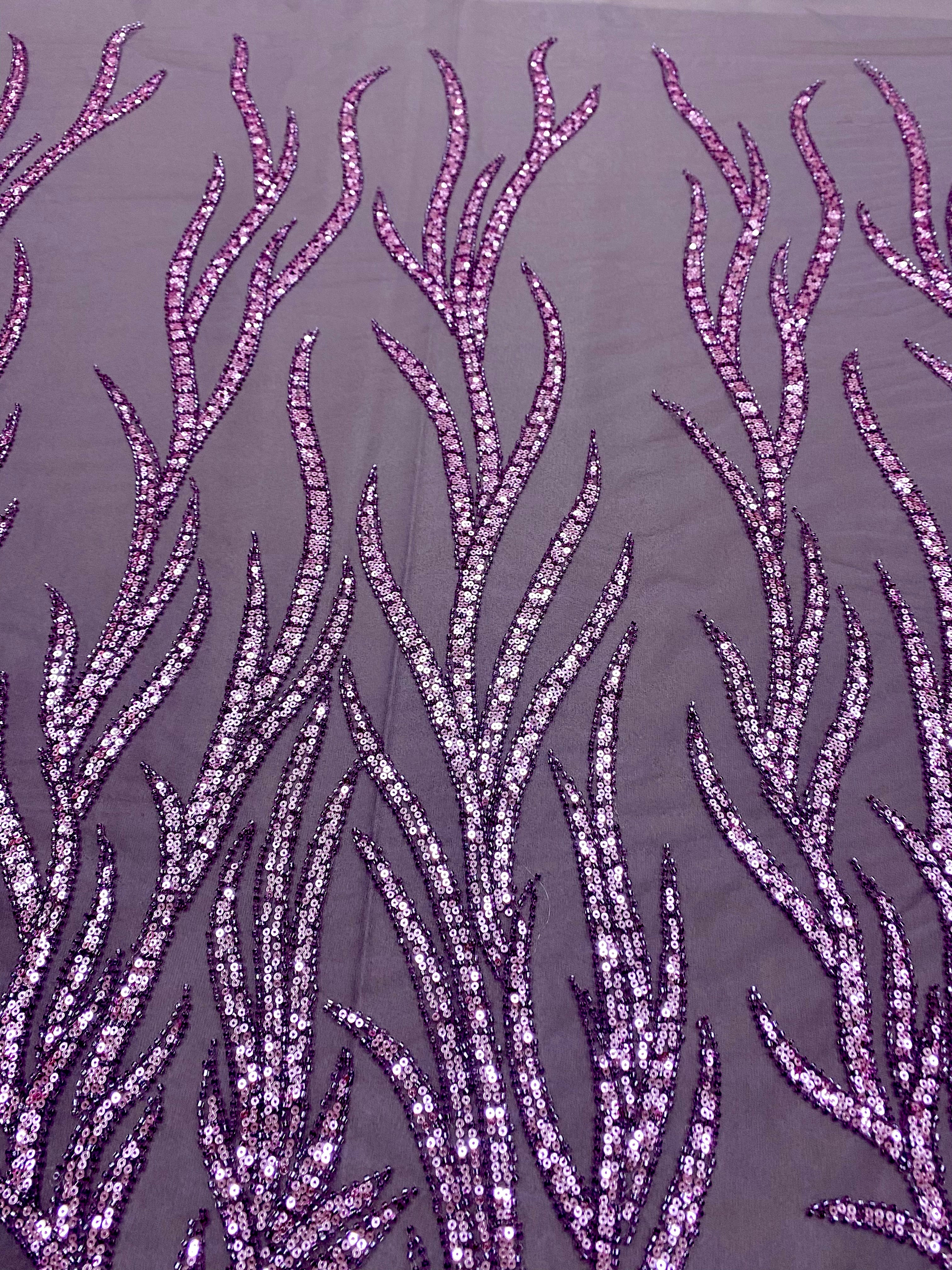 Silver Lace with Linear Pattern, with Pearls and Sequins