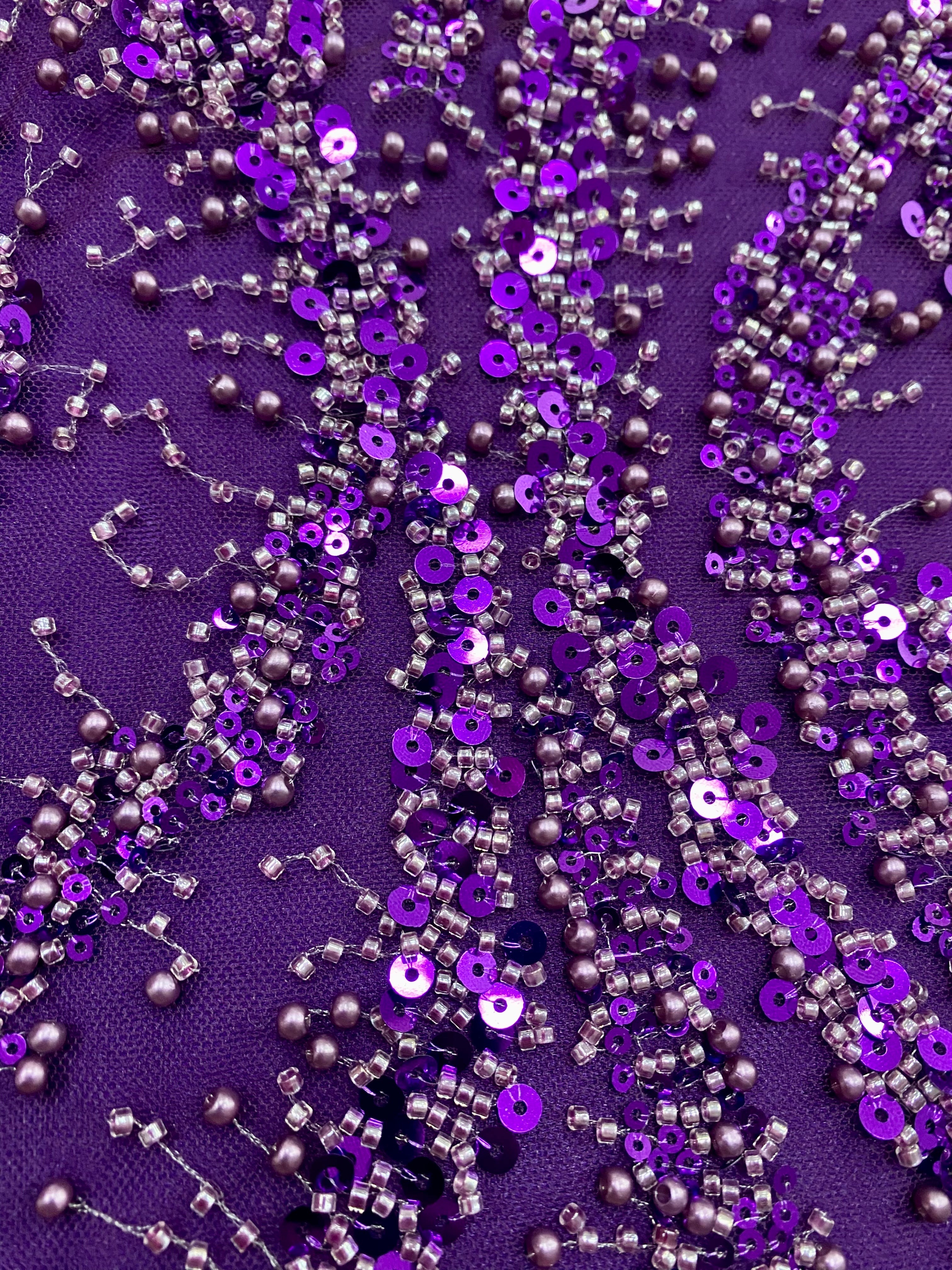 Silver Lace with Linear Pattern, with Pearls and Sequins
