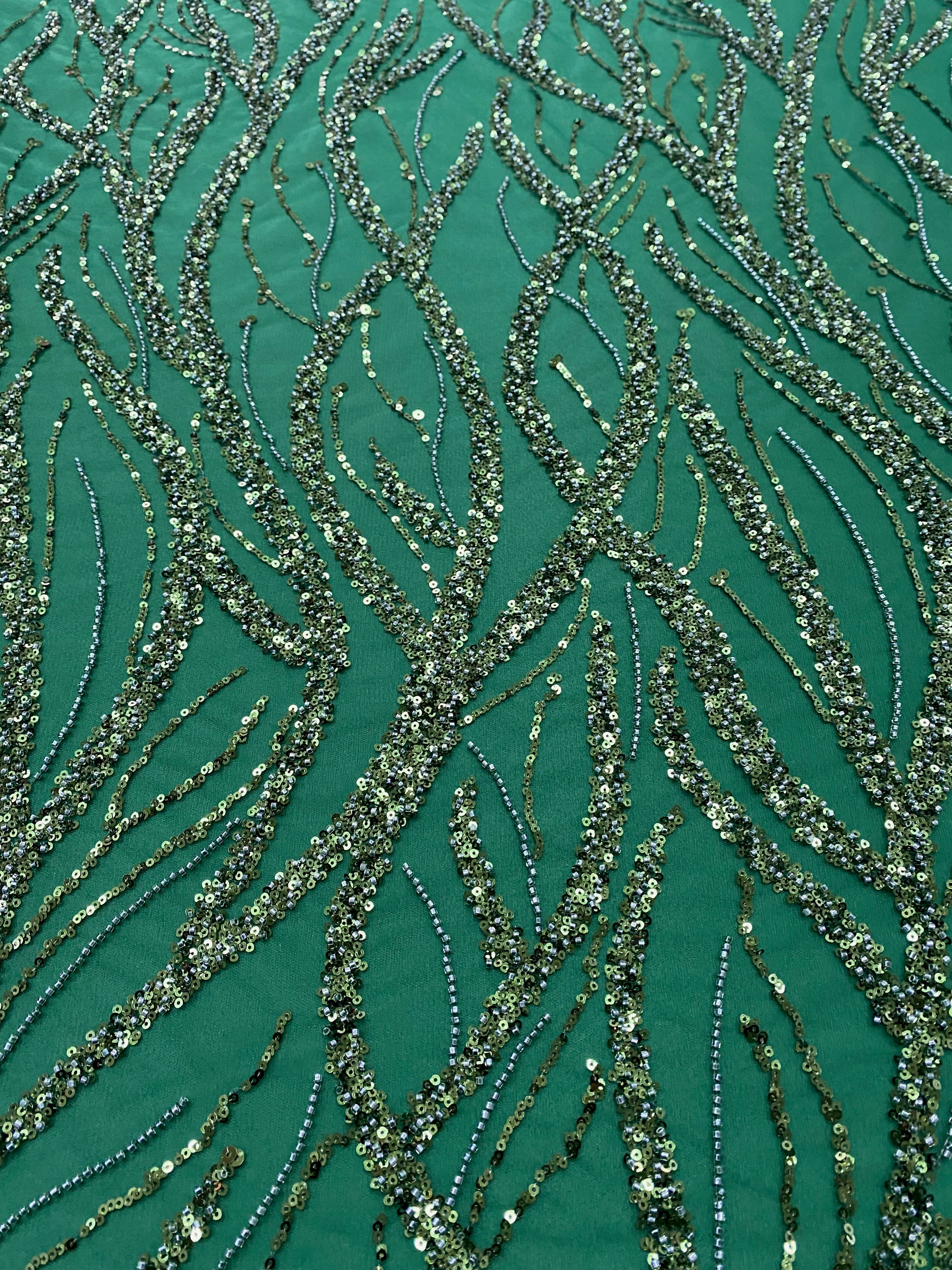 Emerald Green Couture Lace with Beads and Sequins