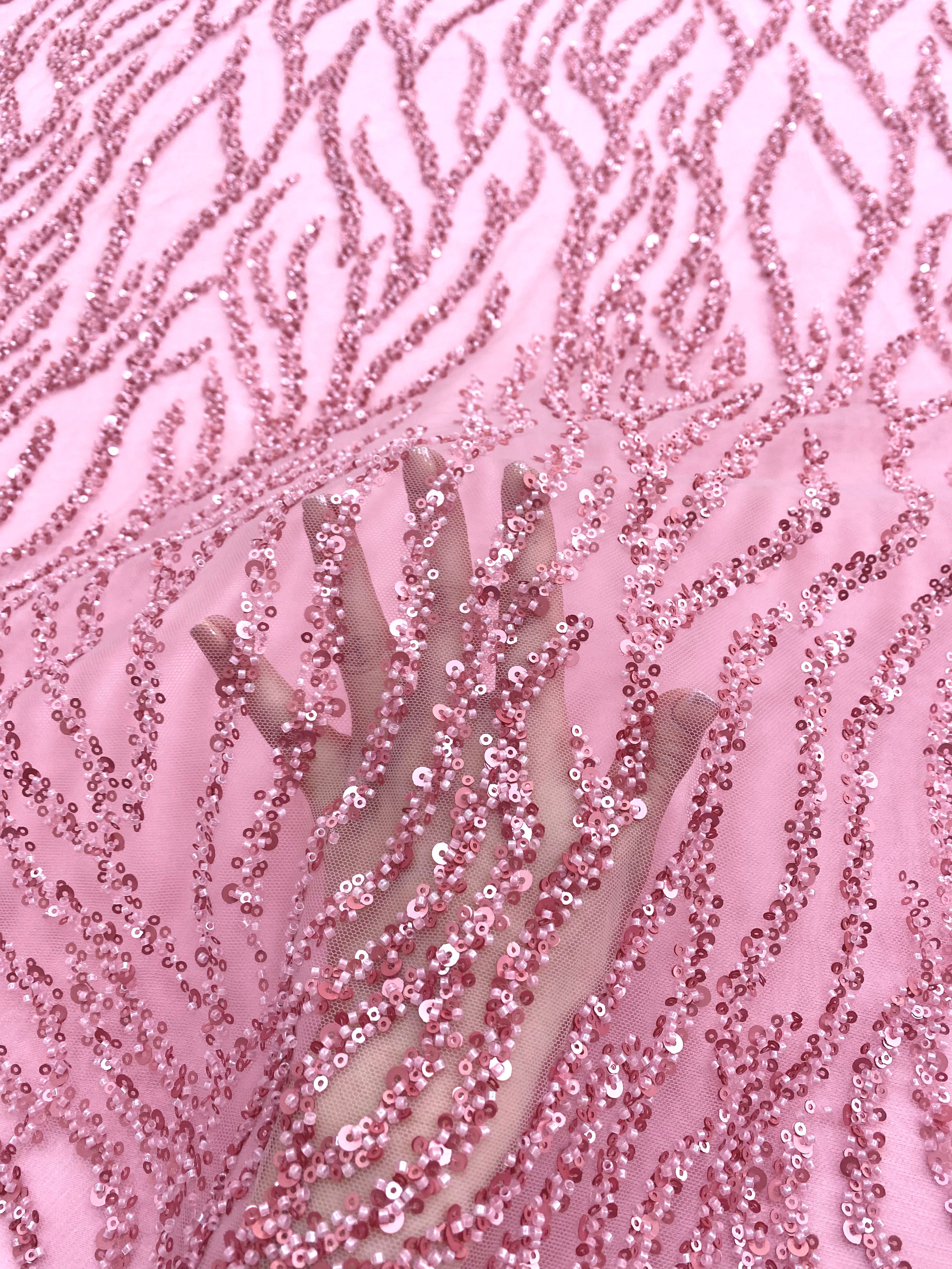 Silver Lace with Linear Pattern, with Pearls and Sequins
