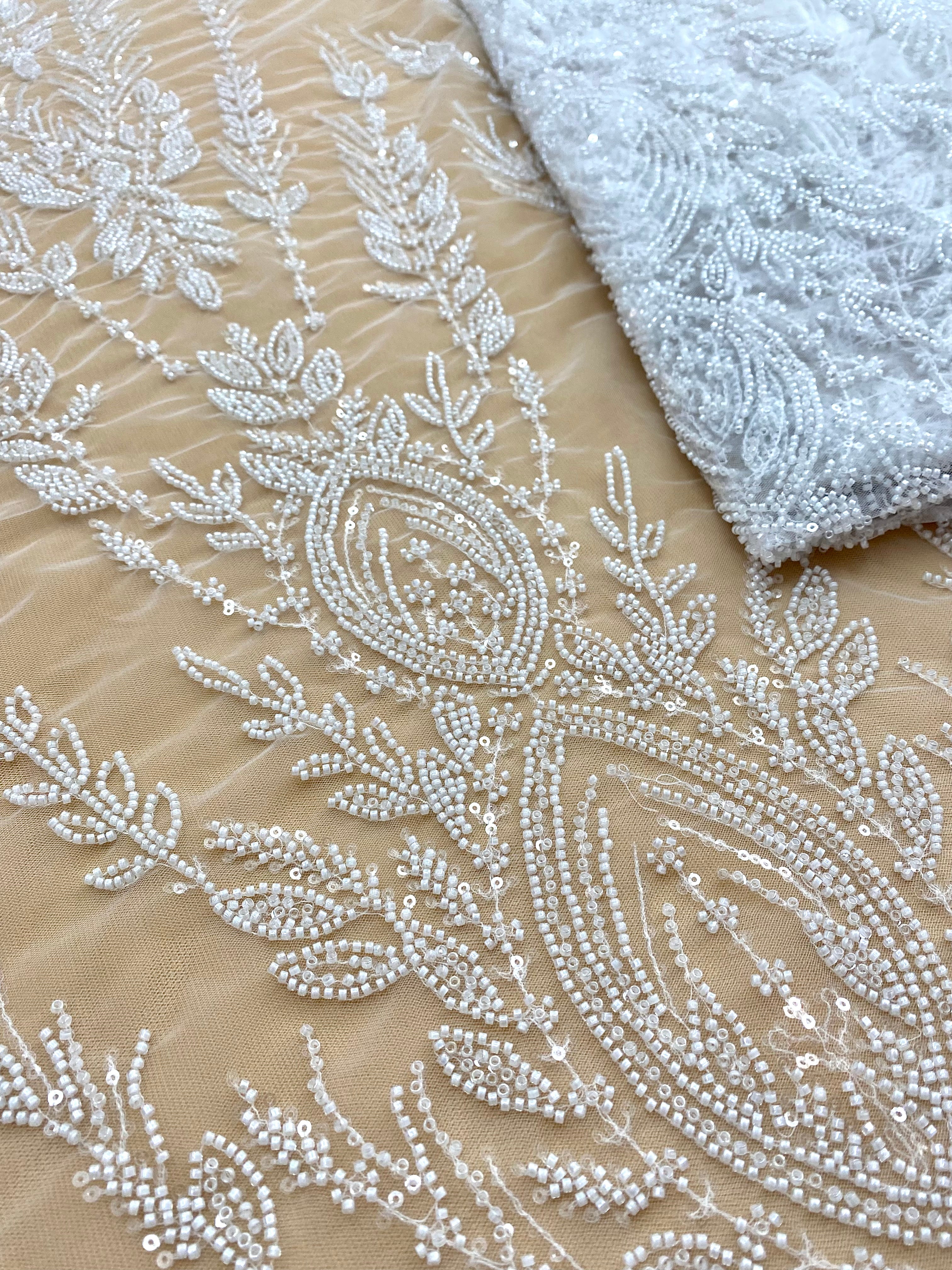 Silver Lace with Linear Pattern, with Pearls and Sequins