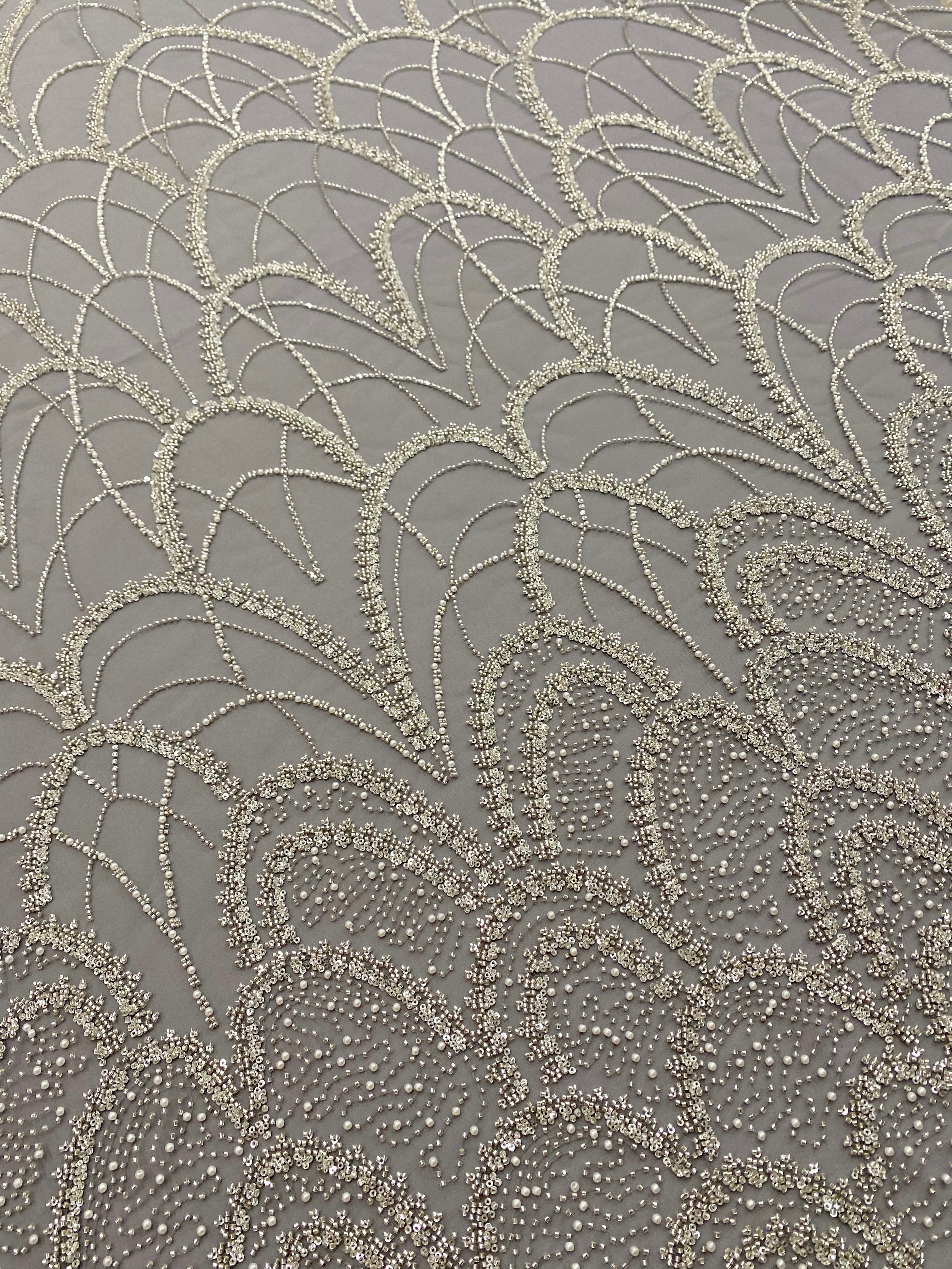 Silver Lace with Strings, Beads and Sequins