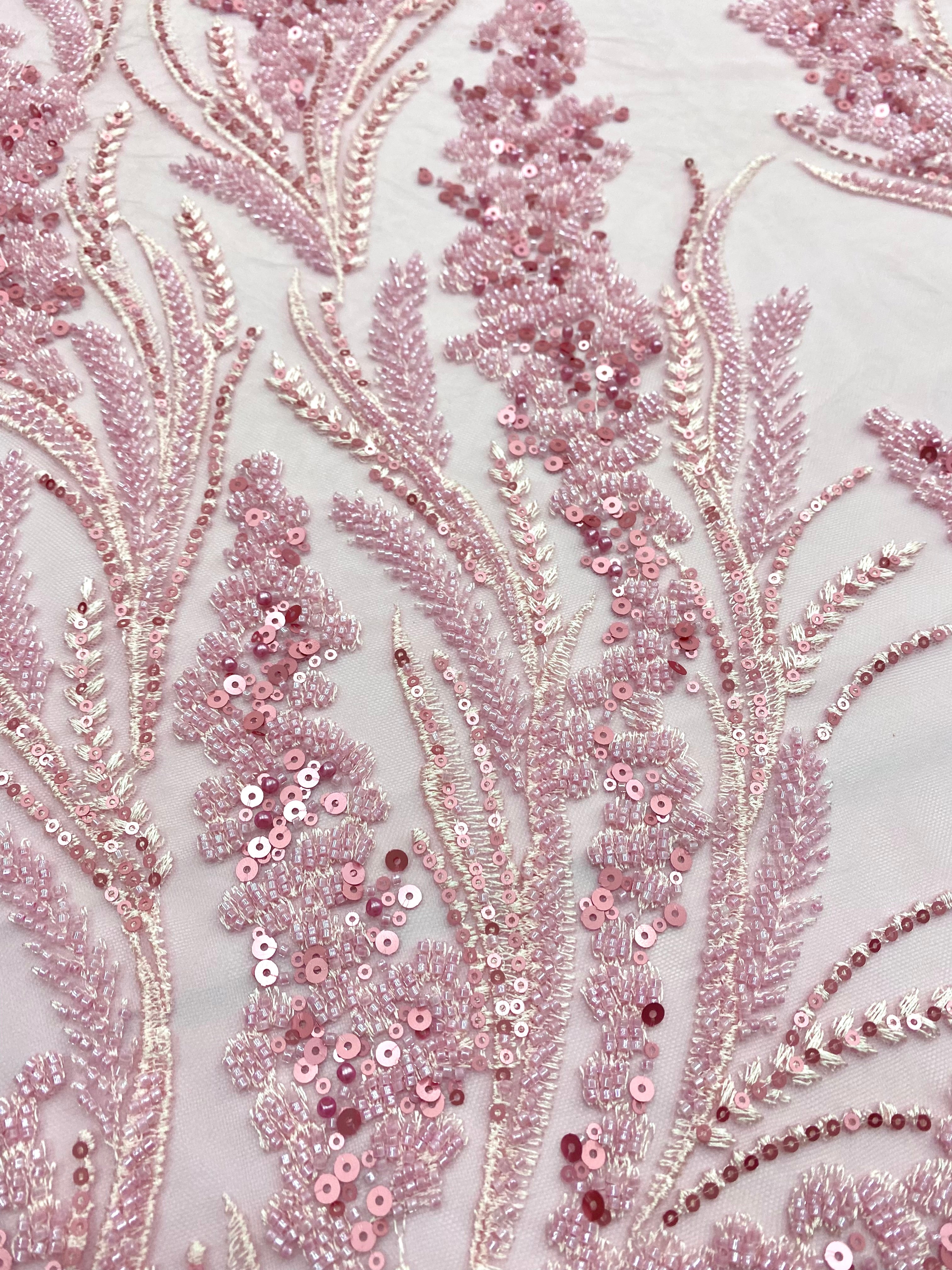 Silver Lace with Linear Pattern, with Pearls and Sequins