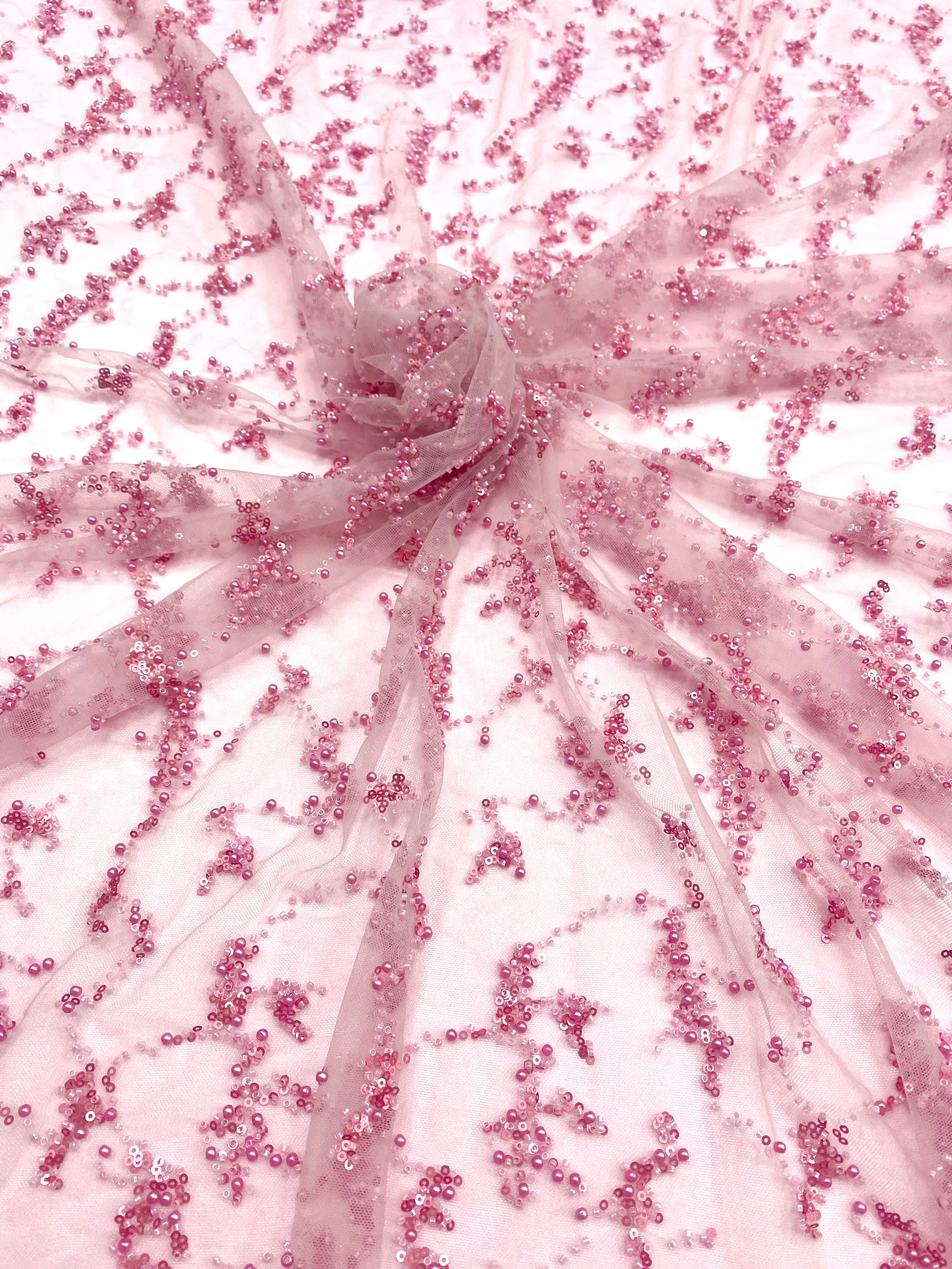 Pink Couture Lace with Pearls, Beads and Sequins