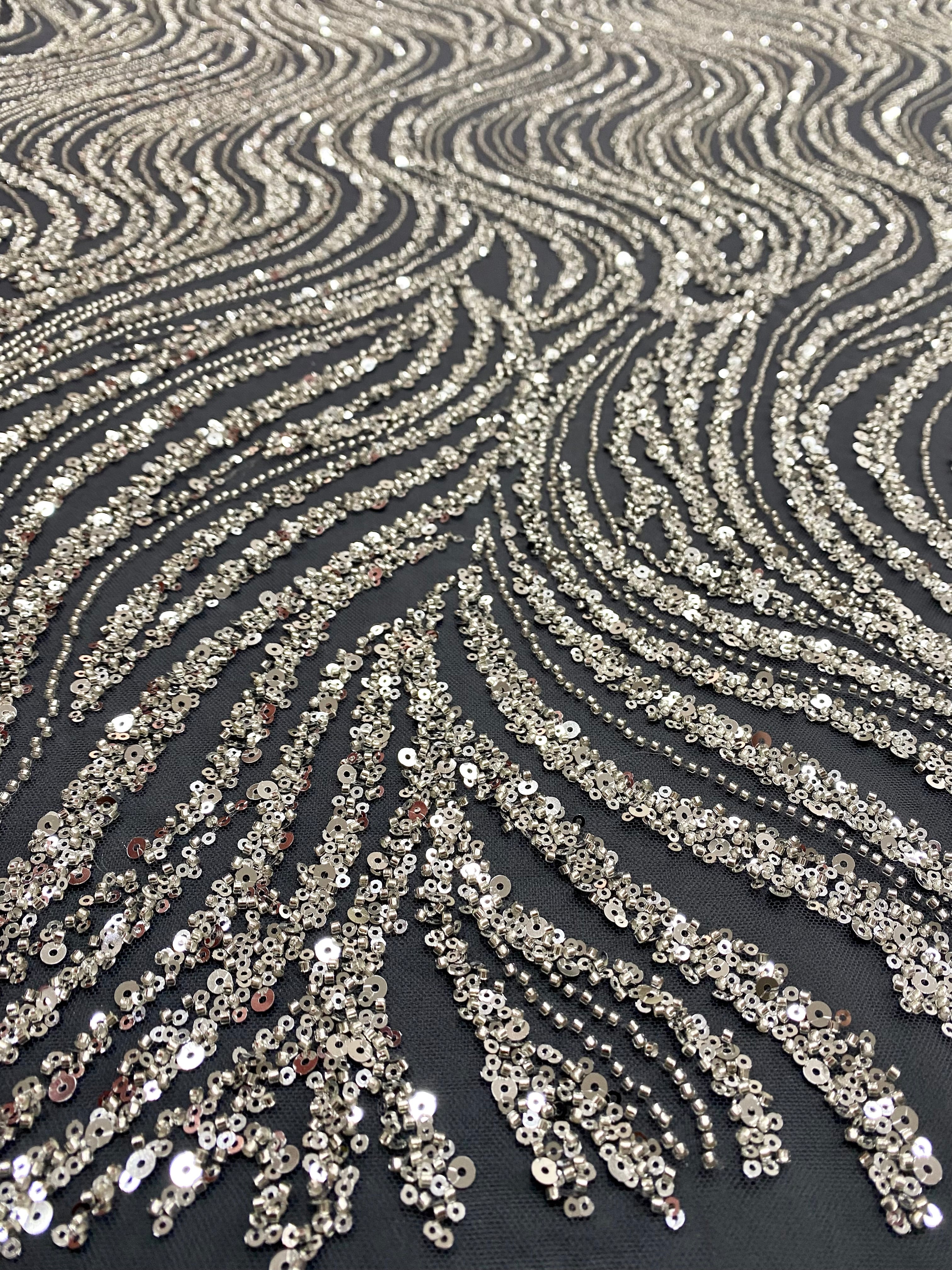 Silver Lace with Linear Pattern, with Pearls and Sequins
