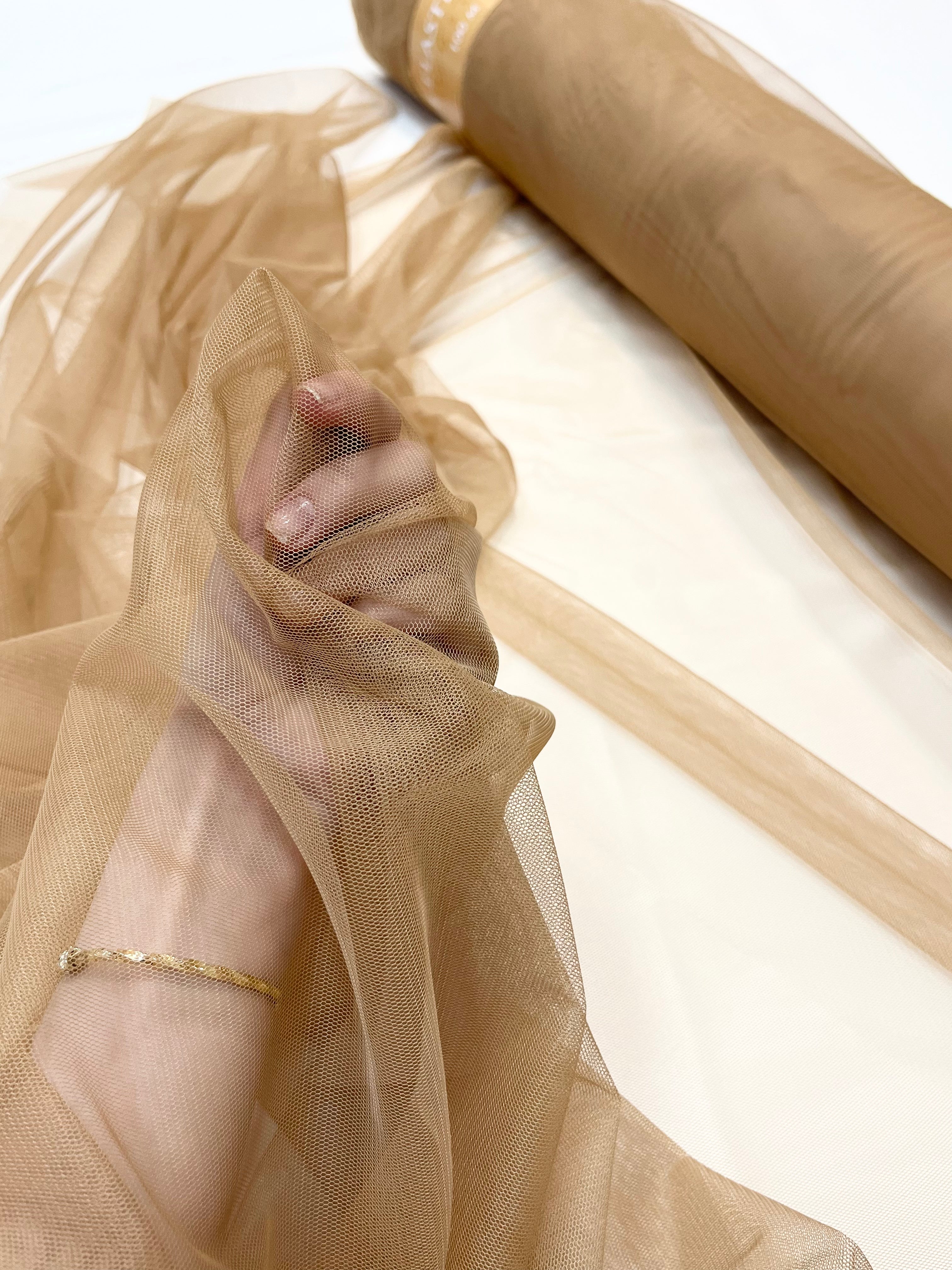 Tulle Elastic Nude Inchis - 1.5 m Latime