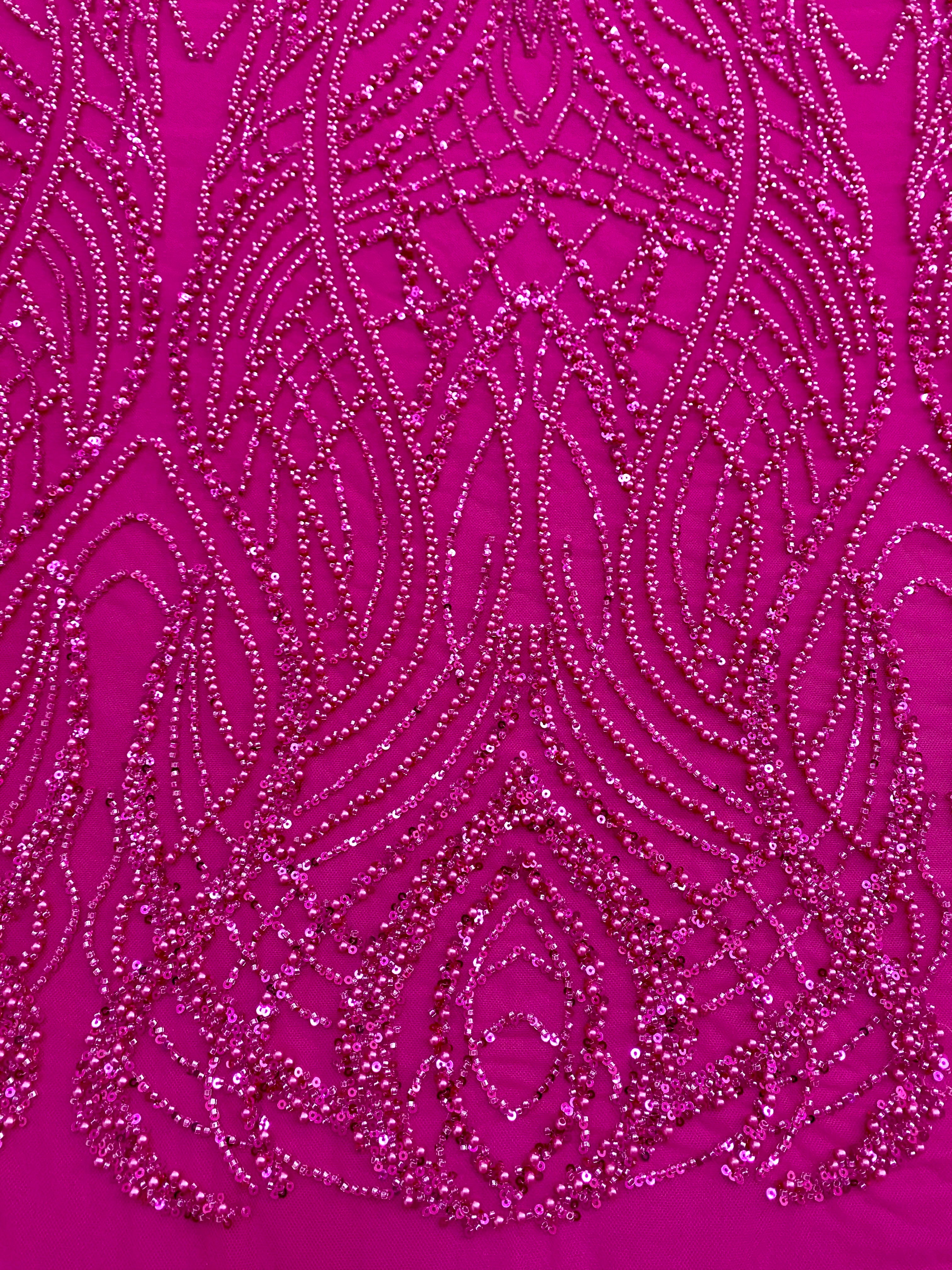 Silver Lace with Linear Pattern, with Pearls and Sequins