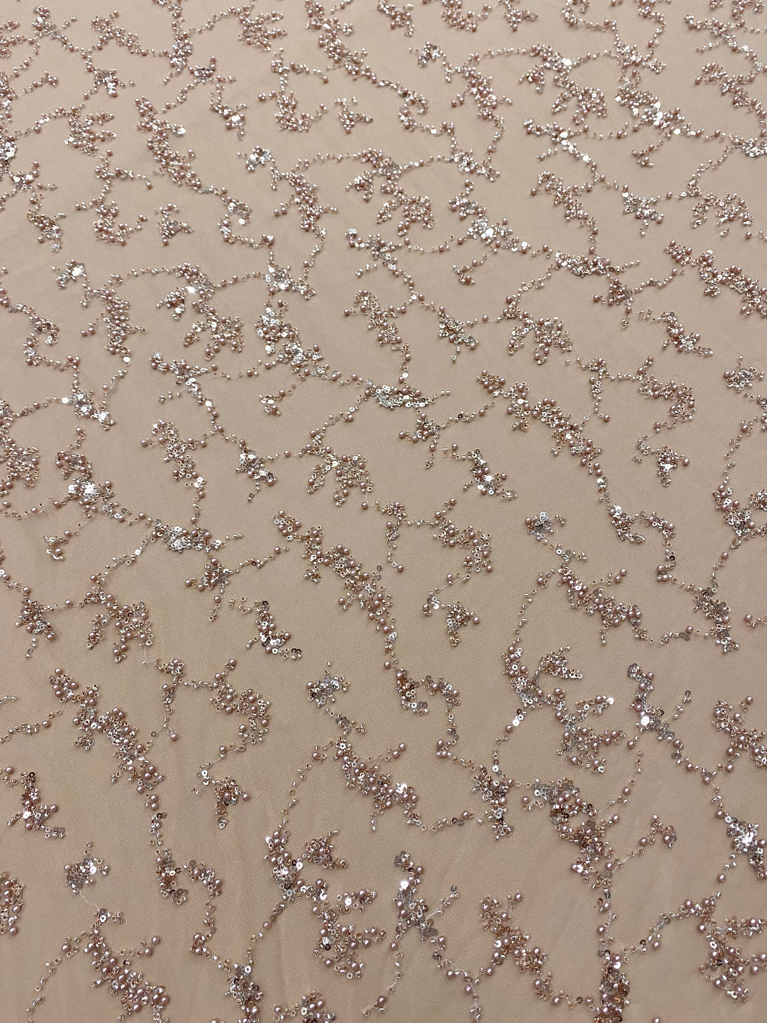 Rose Gold Couture Lace with Pearls, Beads and Sequins 