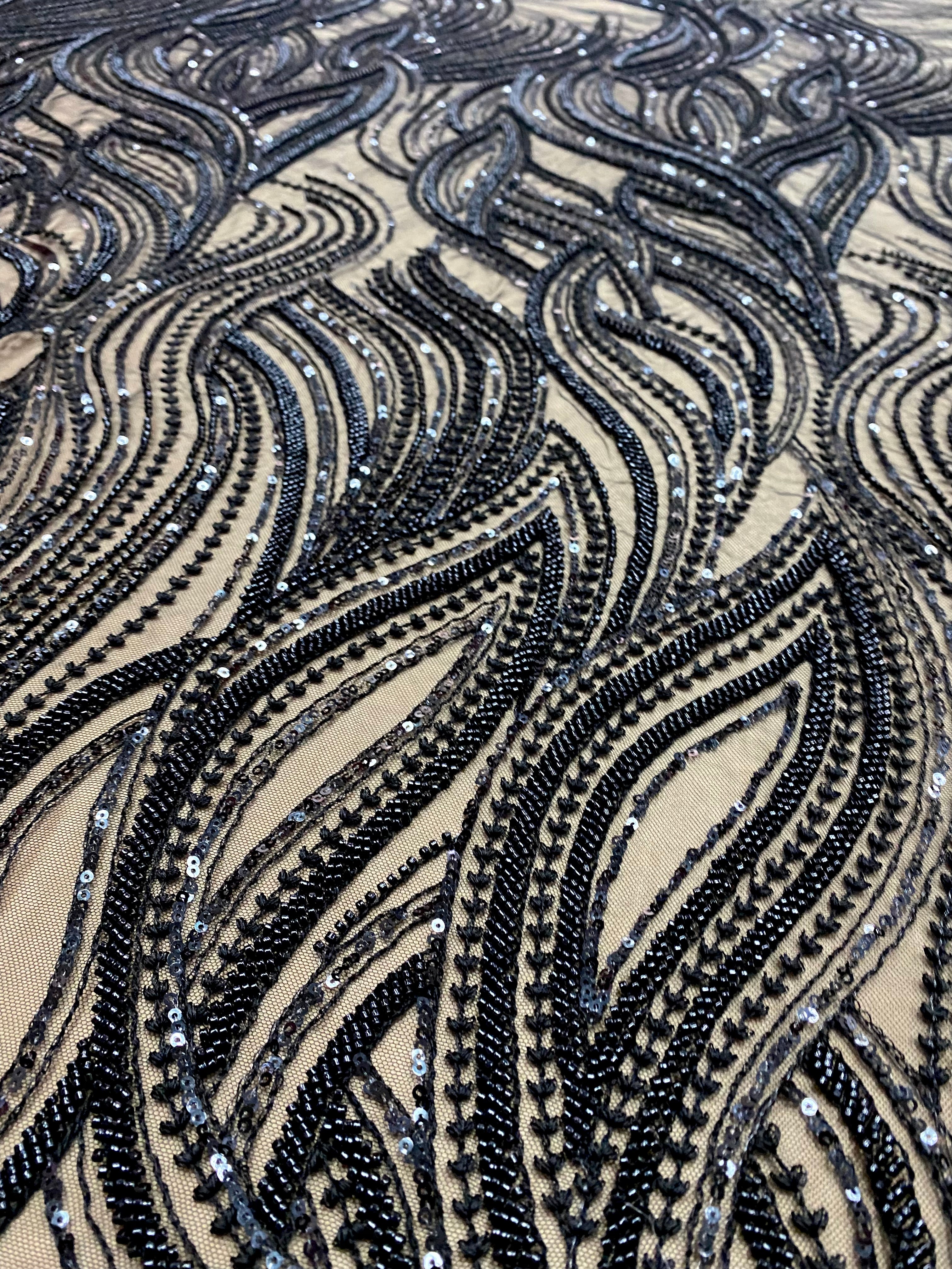 Ivory Lace with Linear Pattern, with Pearls and Sequins