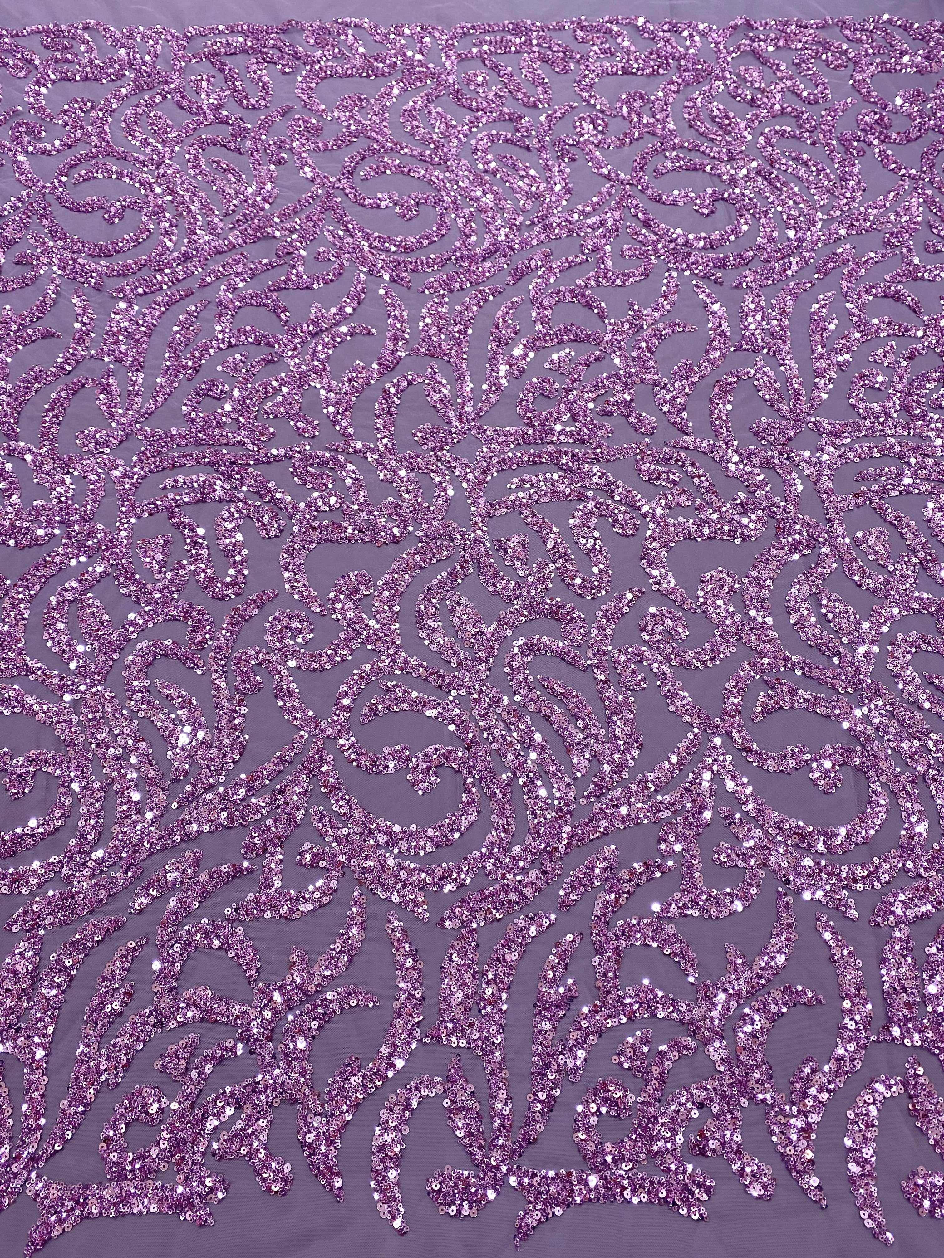 Powder Couture Lace with Geometric Pattern, with Beads and Sequins