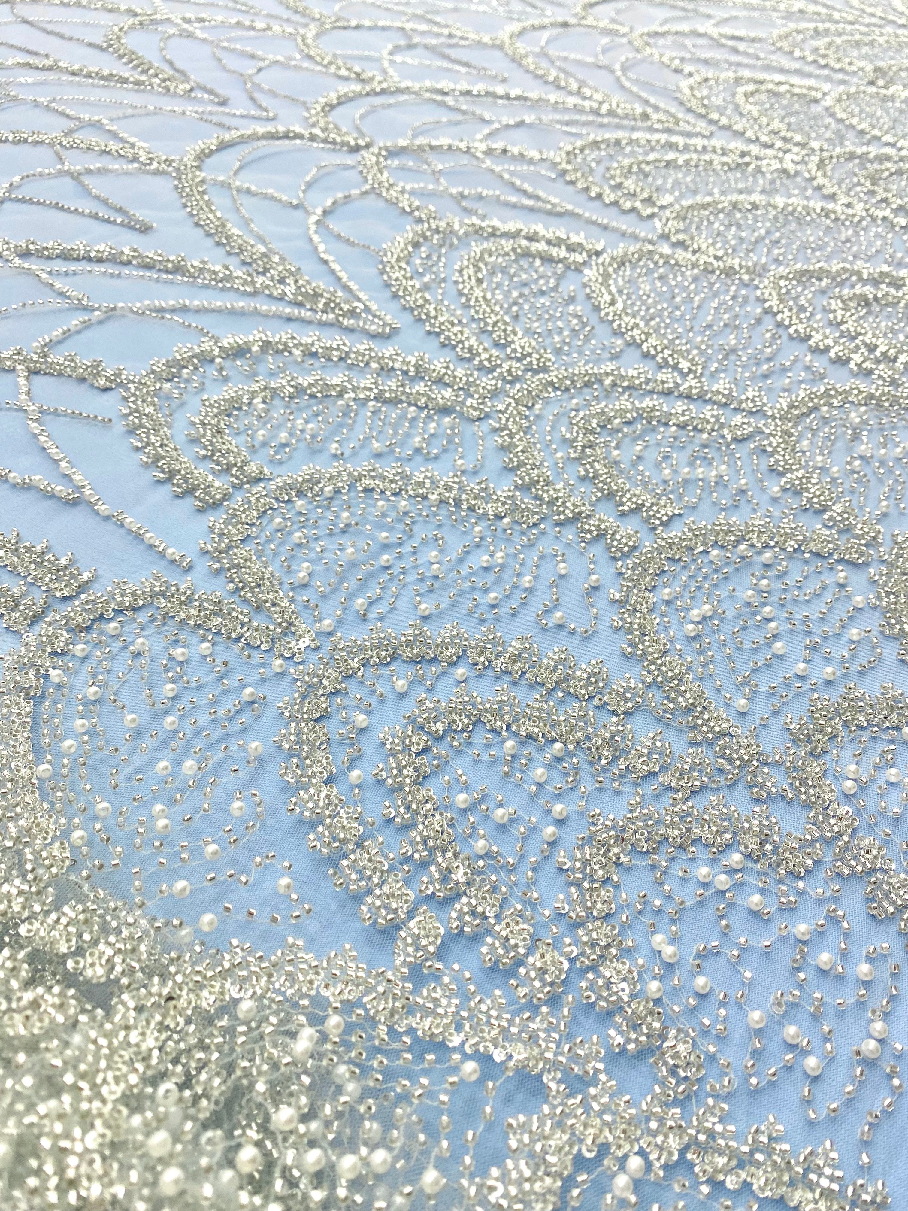 Silver Lace with Strings, Beads and Sequins