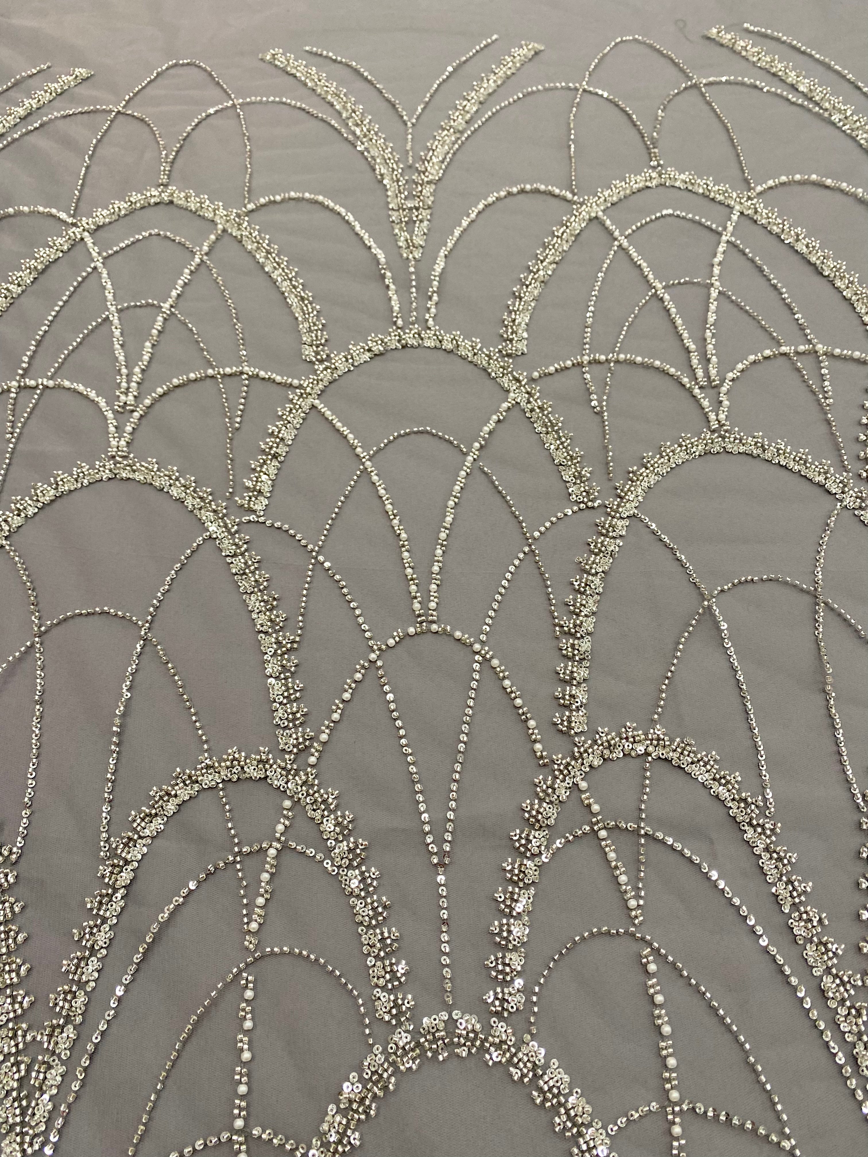 Silver Lace with Strings, Beads and Sequins
