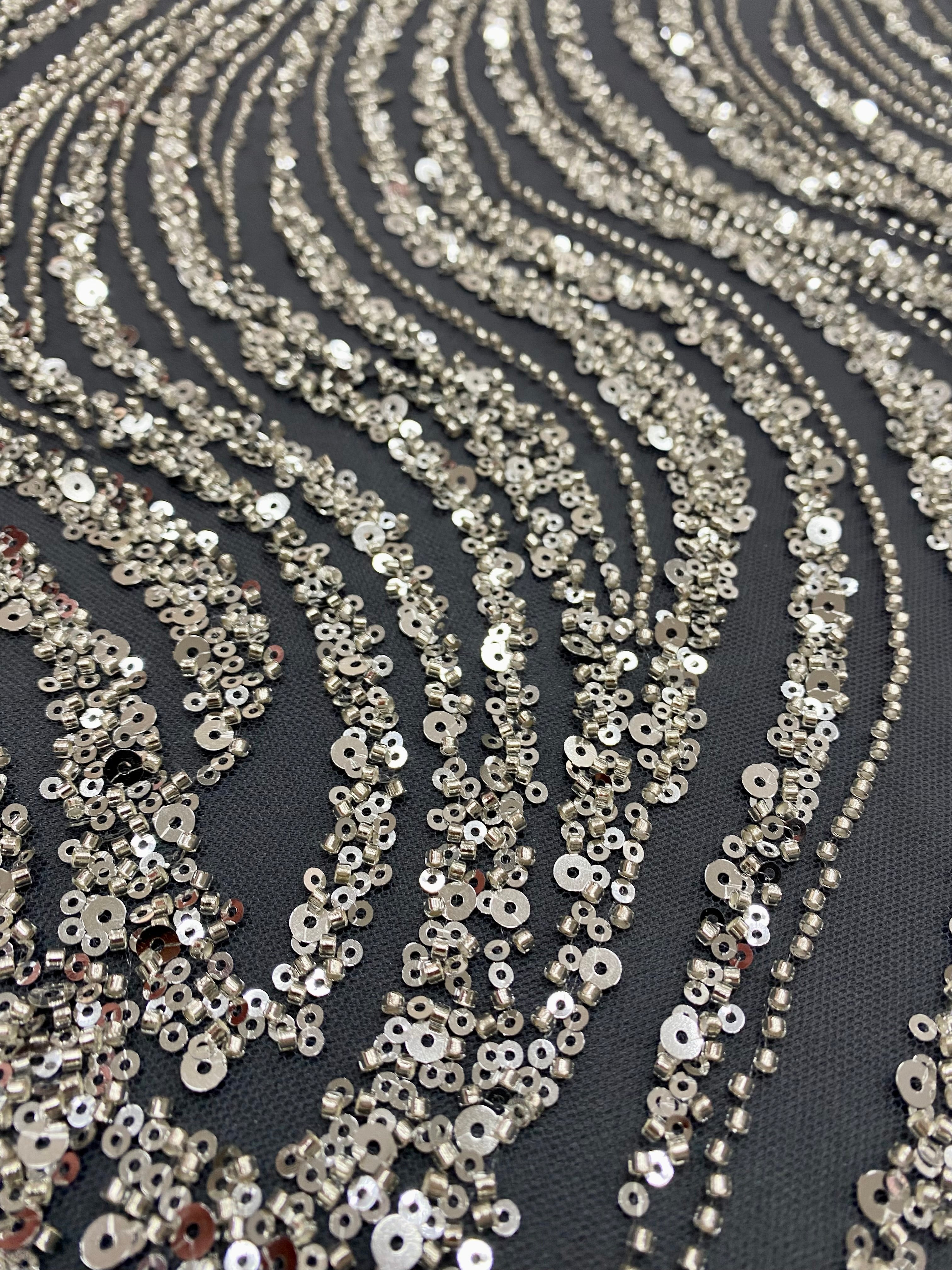 Silver Lace with Linear Pattern, with Pearls and Sequins