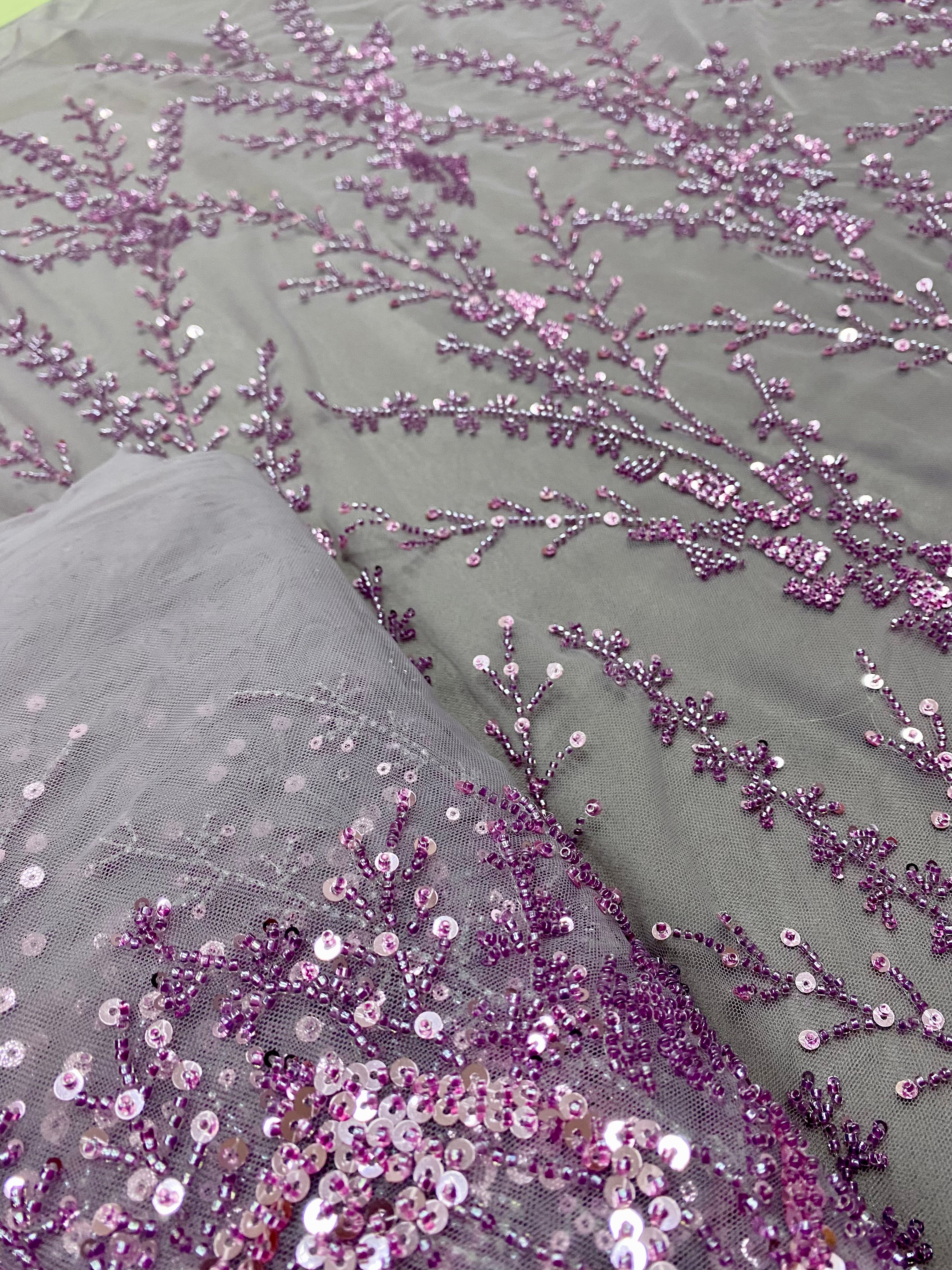 Powder Couture Lace with Geometric Pattern, with Beads and Sequins