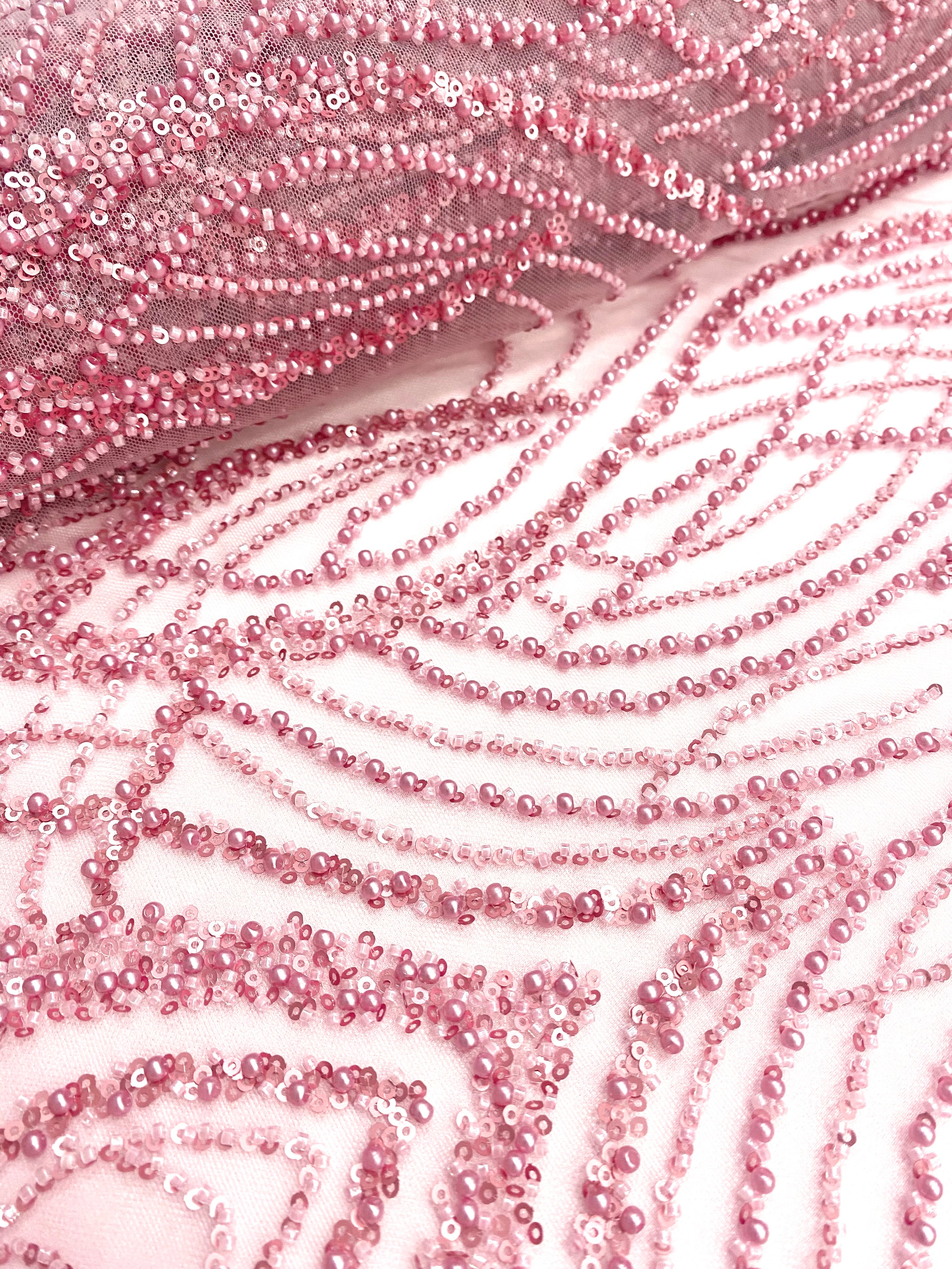 Pink Couture Lace with Pearls, Beads and Sequins