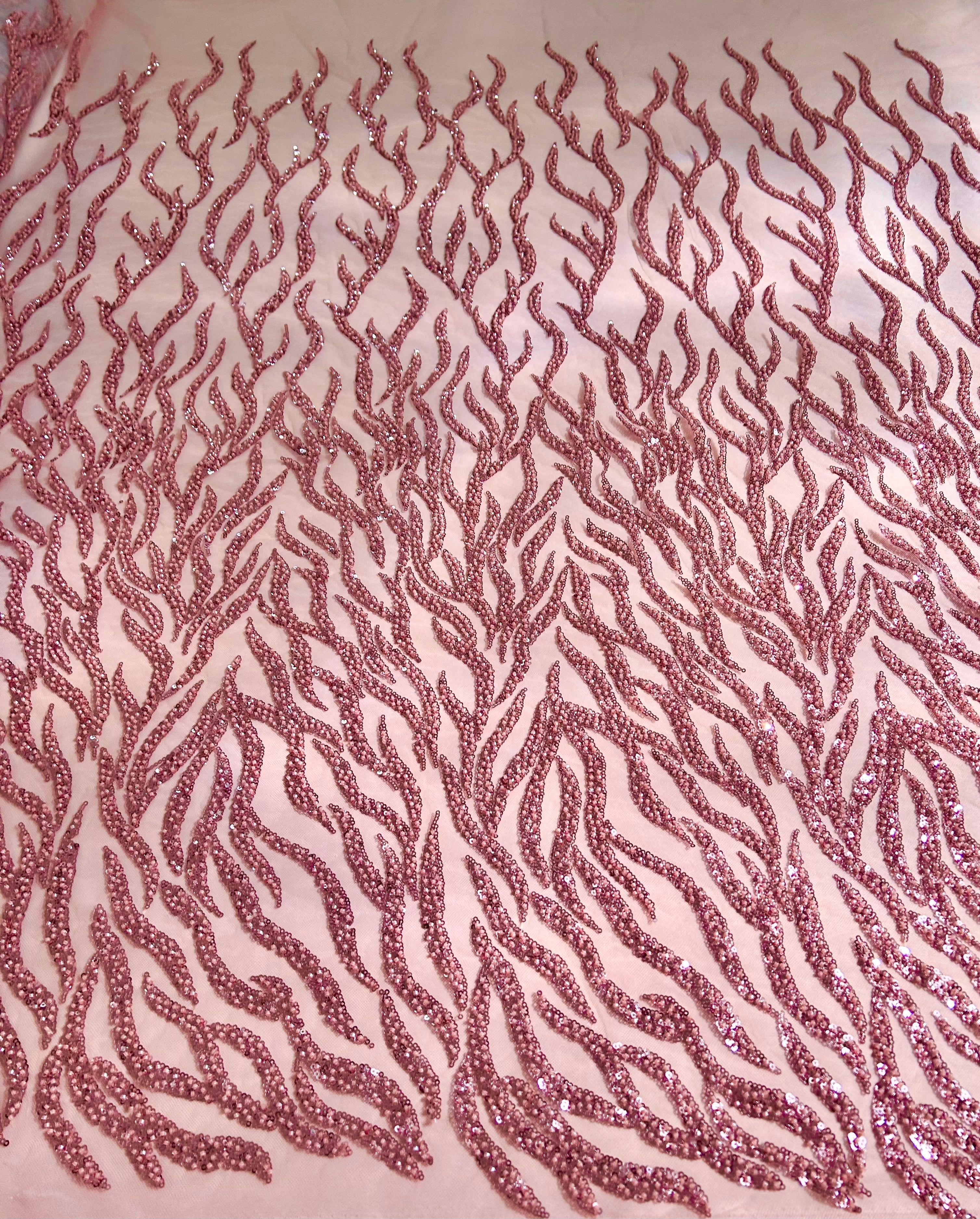 Pink Couture Lace with Strings, Beads and Sequins