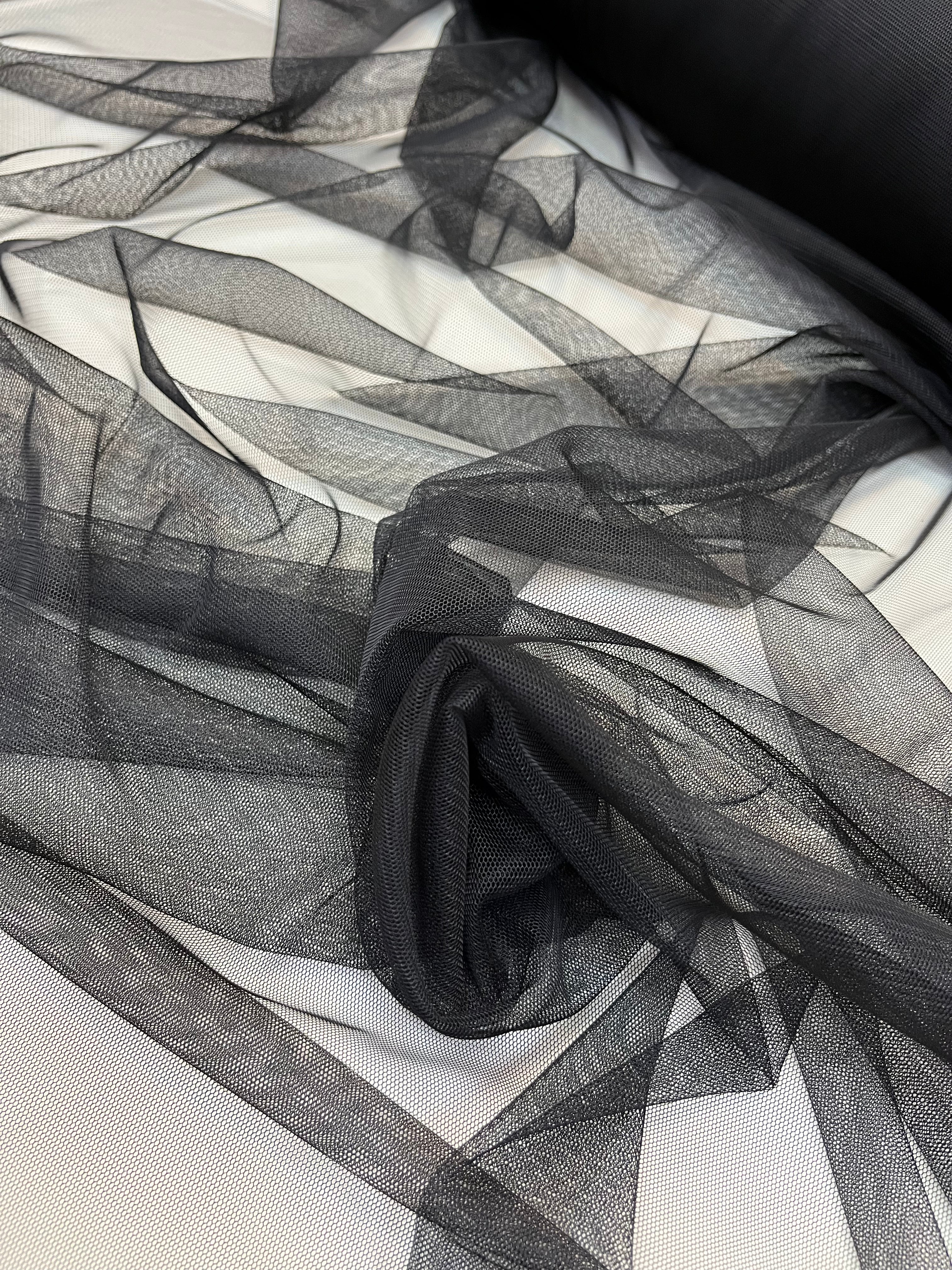 Tulle Elastic Negru - 1.5 m Latime