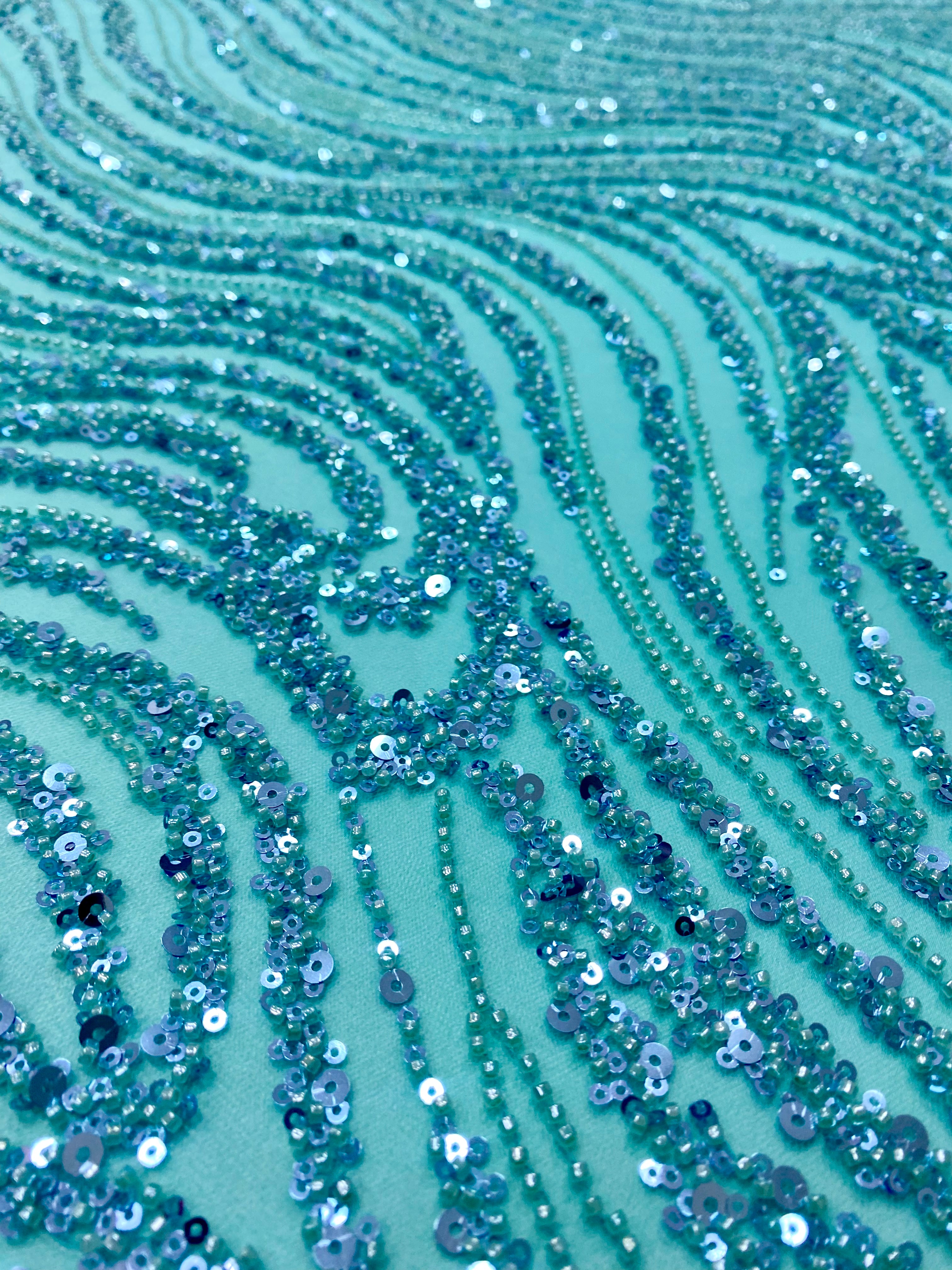 Silver Lace with Linear Pattern, with Pearls and Sequins