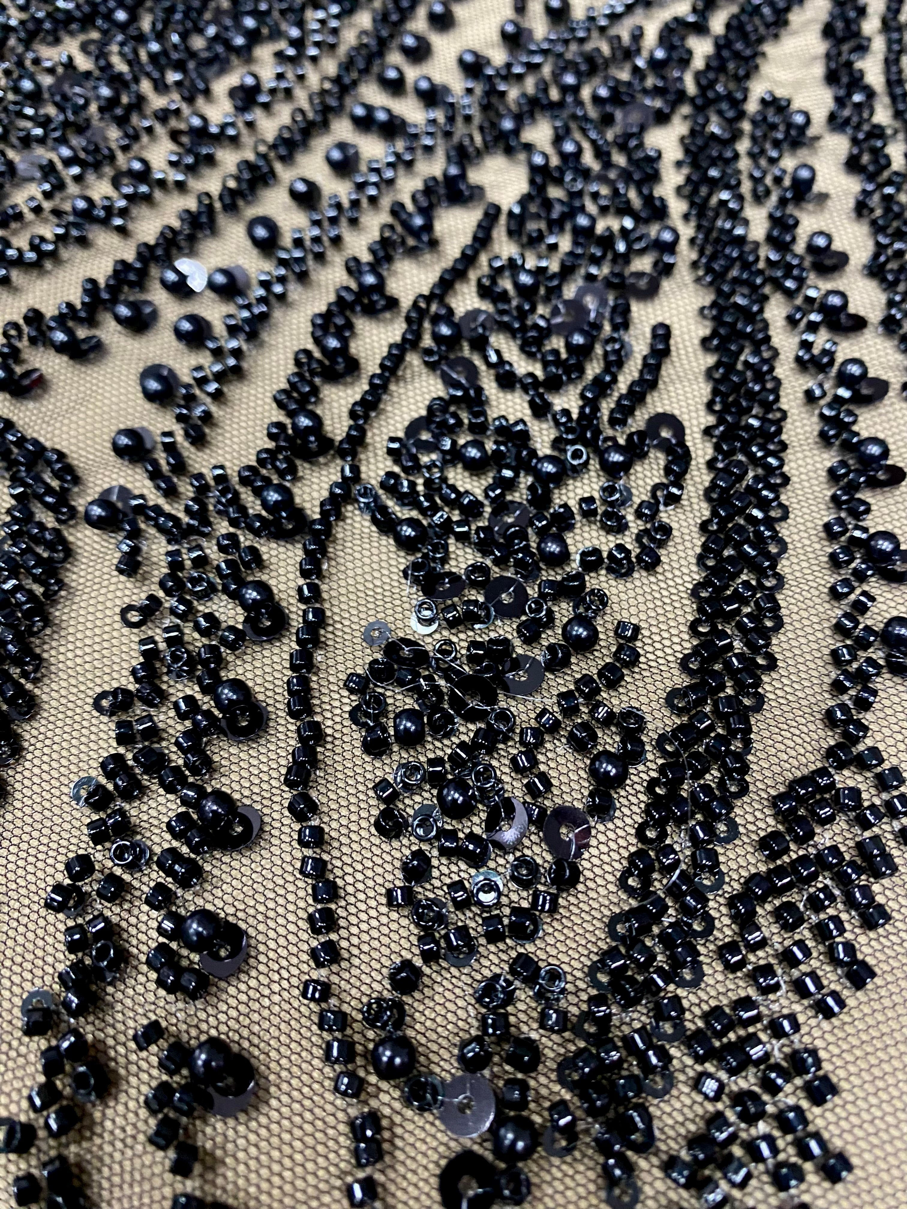 Black Couture Lace with Panel, with Pearls, Beads and Sequins