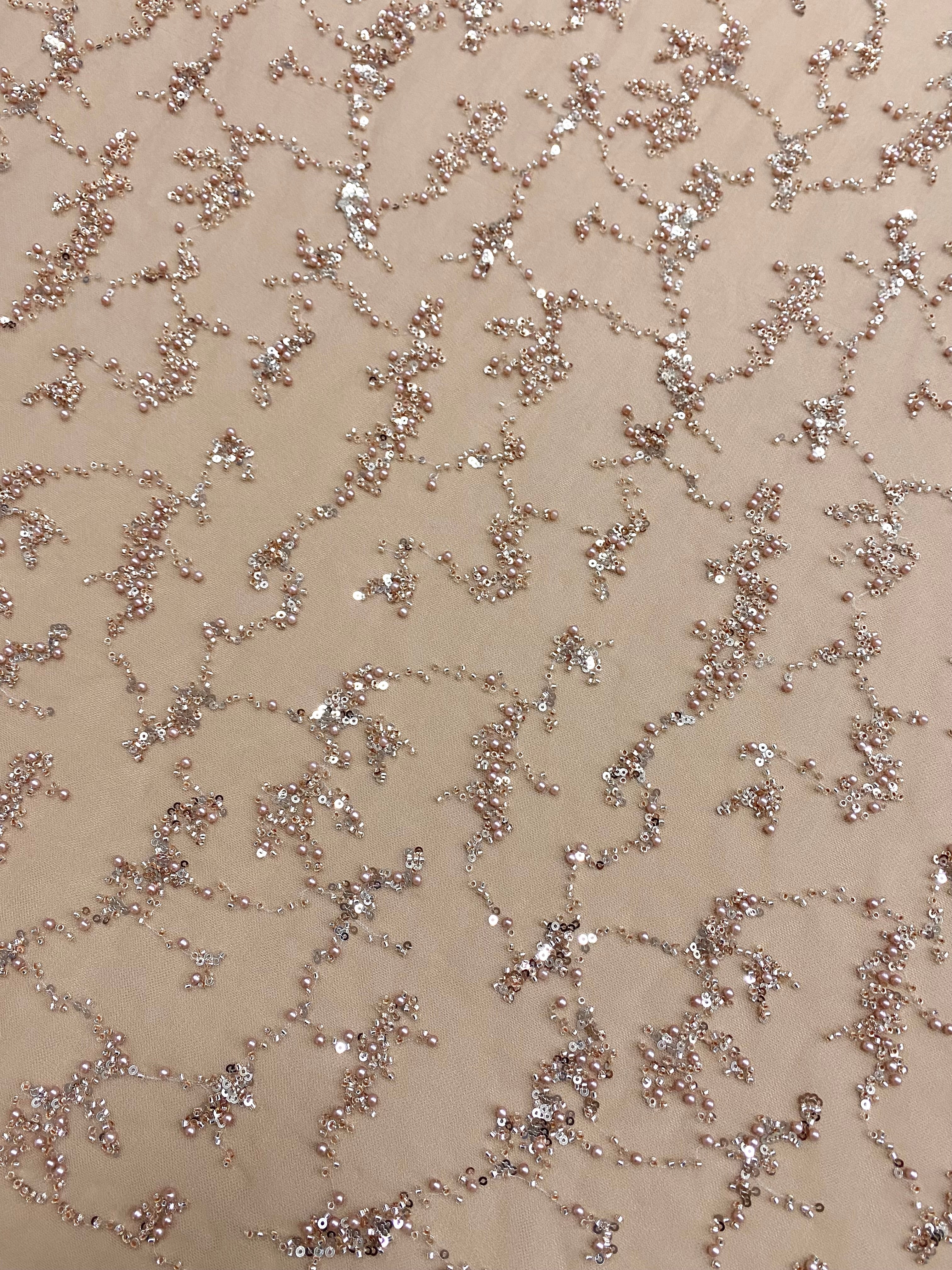 Rose Gold Couture Lace with Pearls, Beads and Sequins 