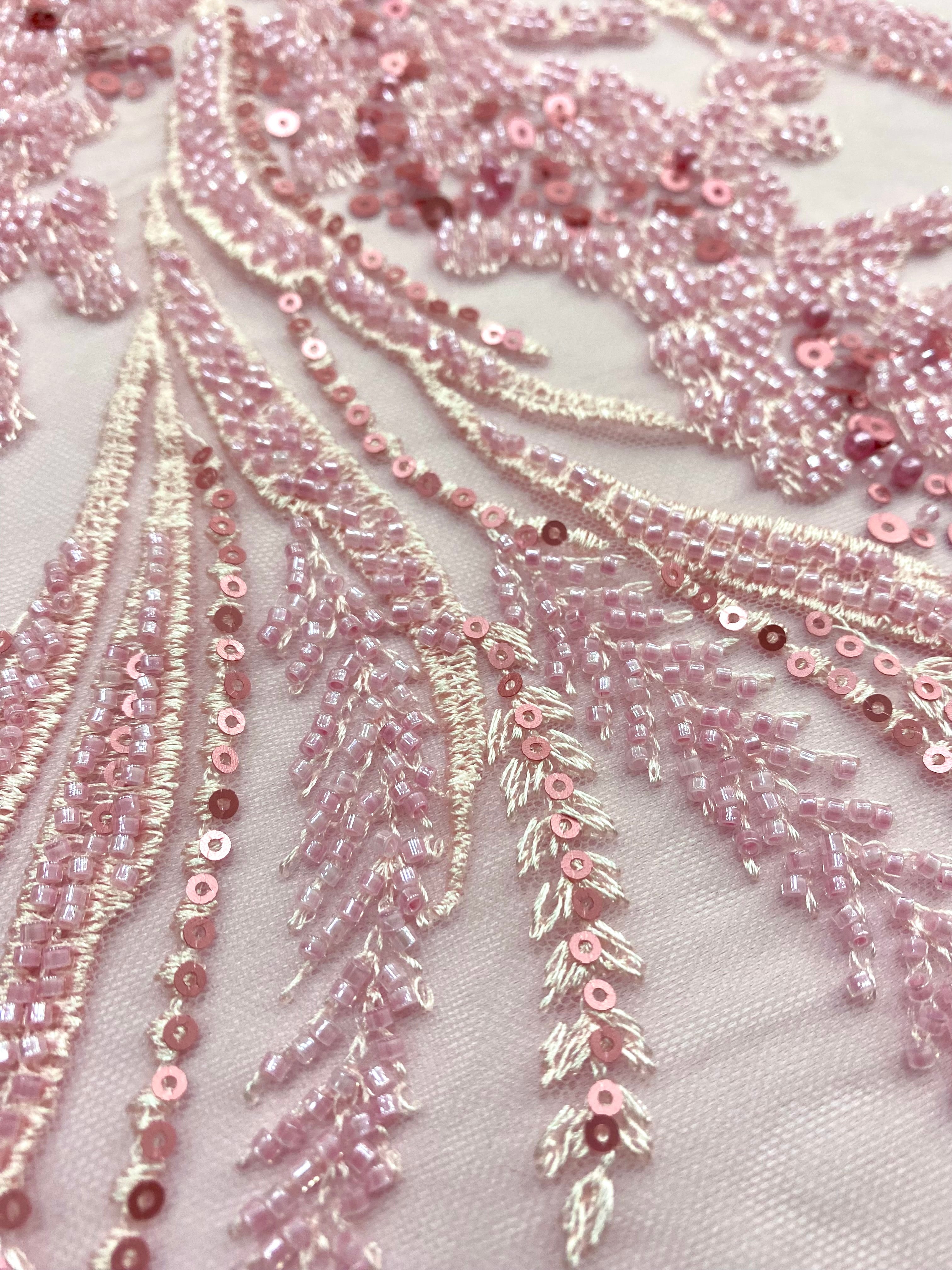 Silver Lace with Linear Pattern, with Pearls and Sequins