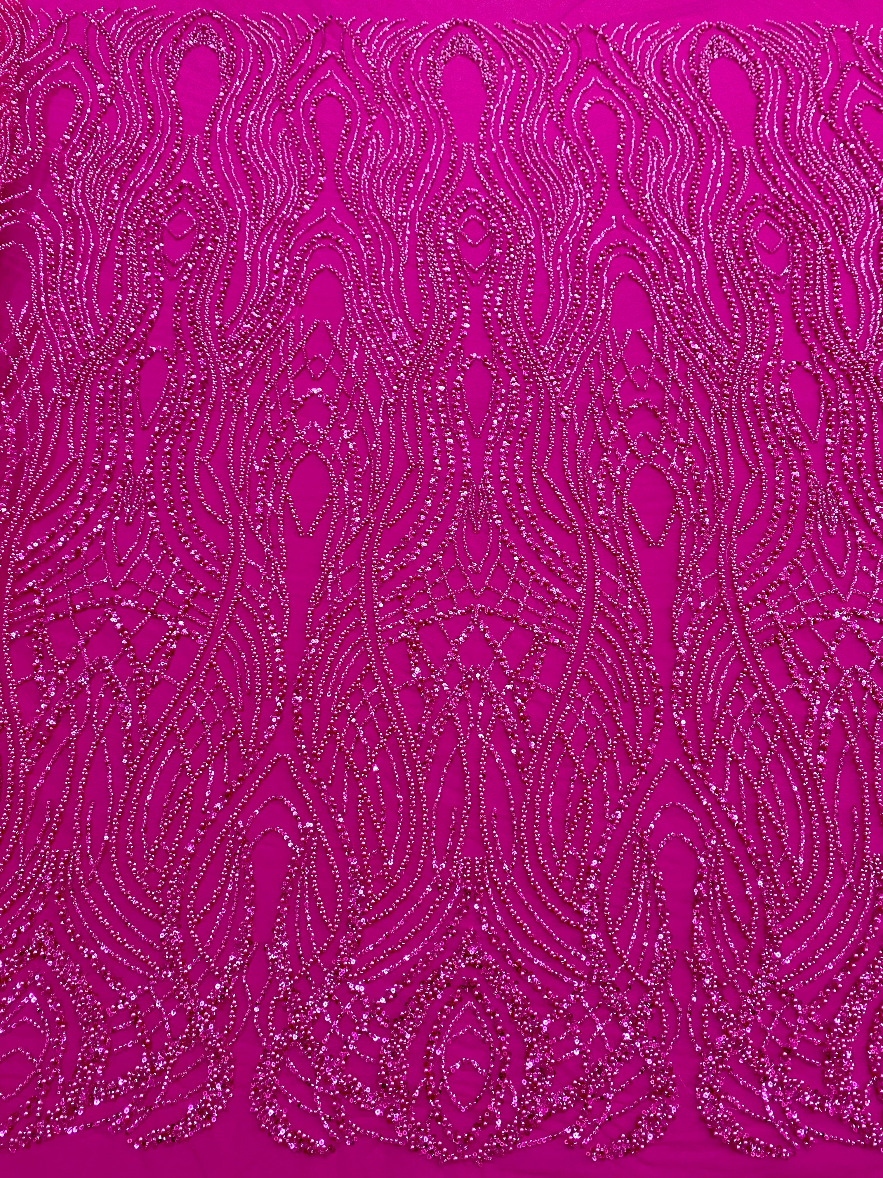 Silver Lace with Linear Pattern, with Pearls and Sequins