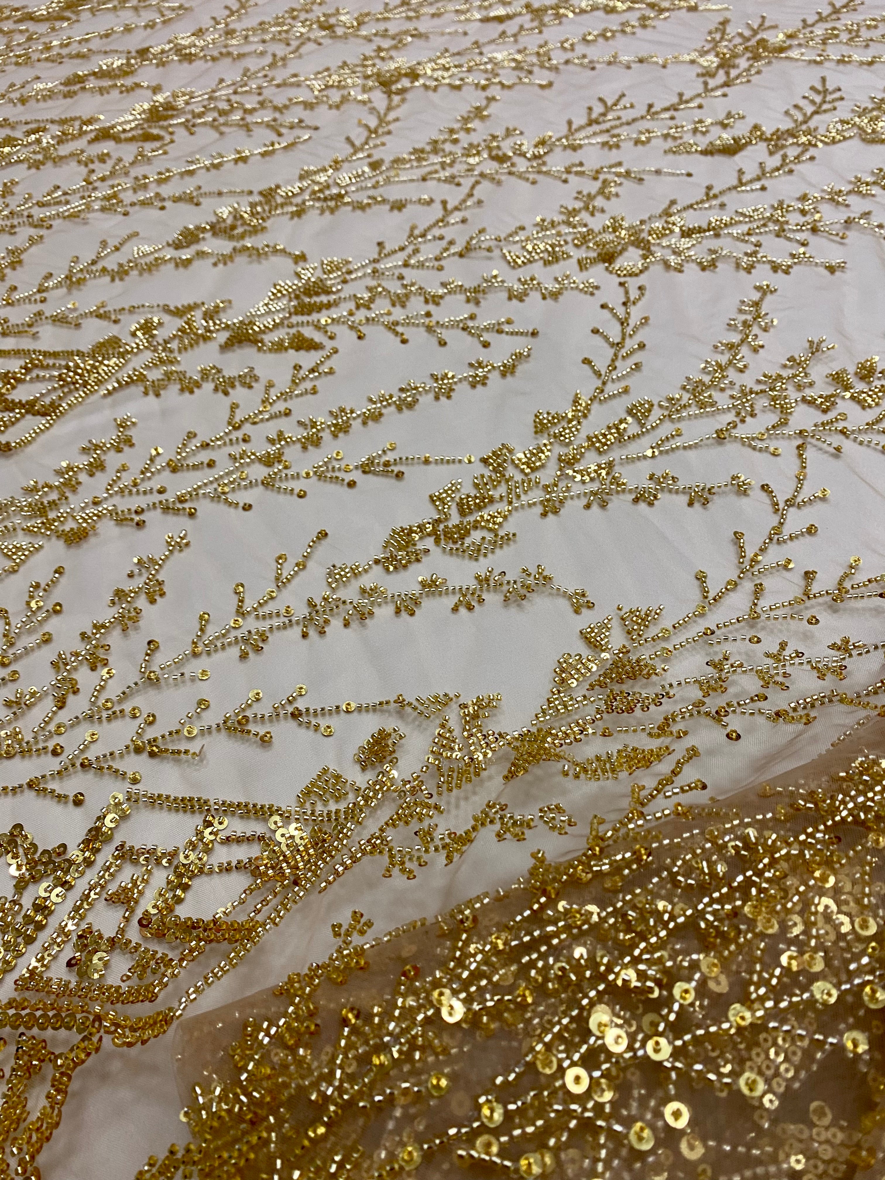 Black Couture Lace with General Pattern, with Beads and Sequins 
